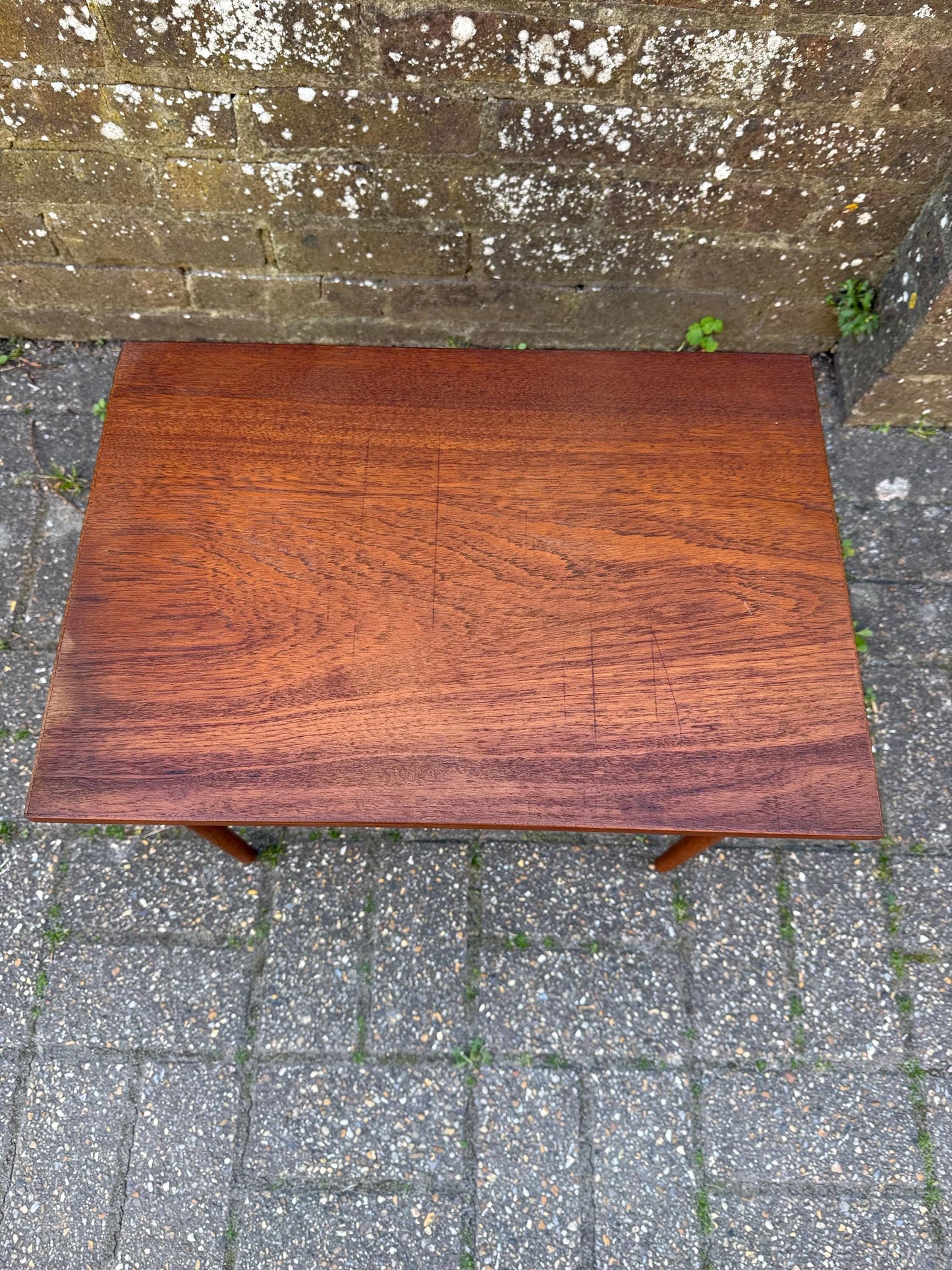 Retro 1970s small wooden table wide; plant table, plant stand, side table, vintage table 48cm x height 41cm x depth 34cm