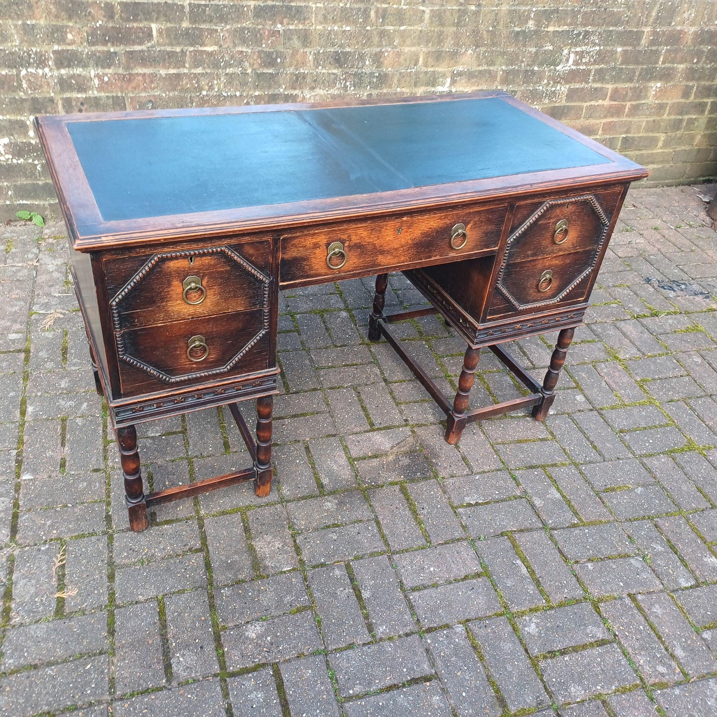 Large Vintage Antique Solid Oak Desk 5 Drawers Top Quality FREE HAND Delivery
