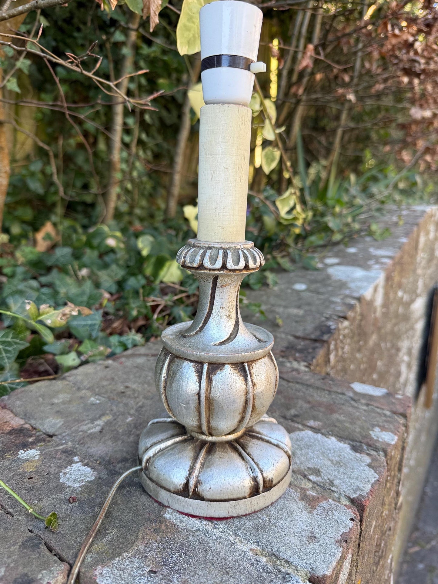 Rare Mid-Century European Silver Painted Neo-Classical influenced vintage table lamp - Baroque Revival Table Lamp