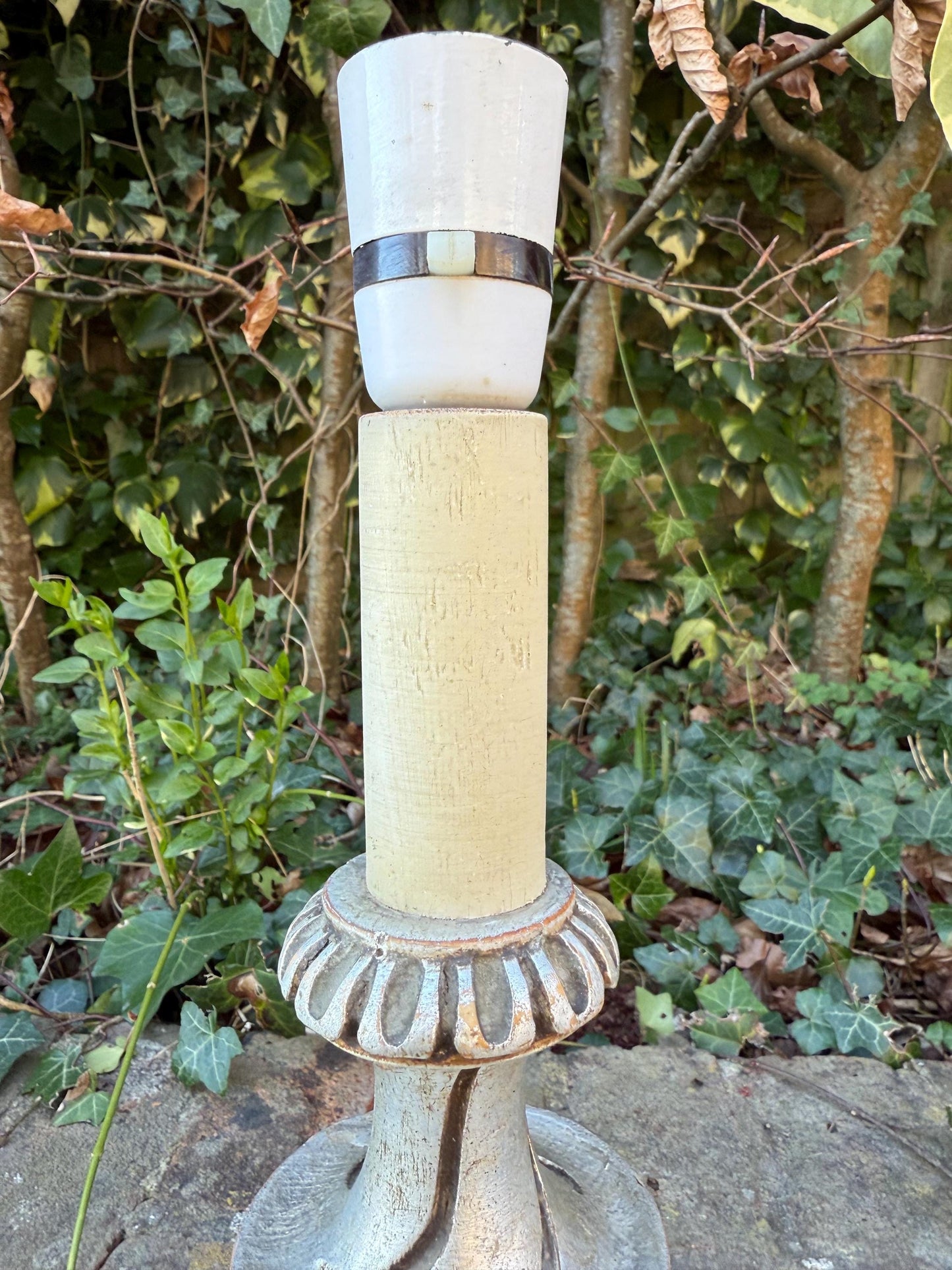 Rare Mid-Century European Silver Painted Neo-Classical influenced vintage table lamp - Baroque Revival Table Lamp