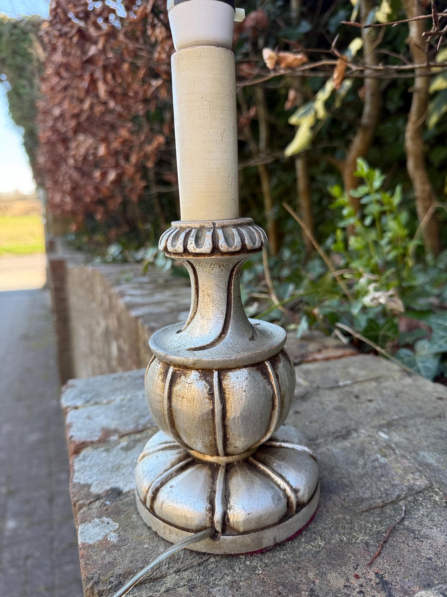 Rare Mid-Century European Silver Painted Neo-Classical influenced vintage table lamp - Baroque Revival Table Lamp
