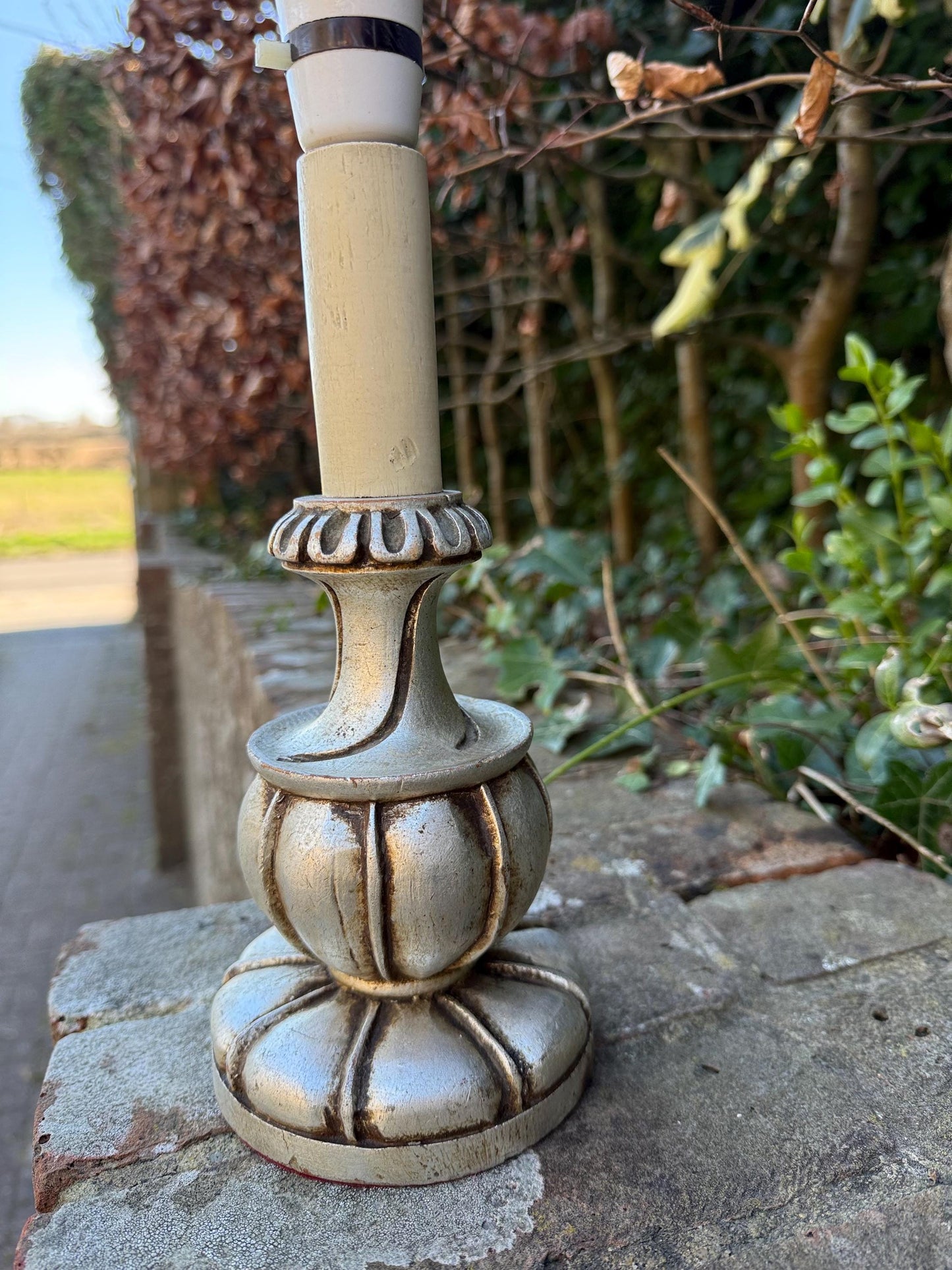 Rare Mid-Century European Silver Painted Neo-Classical influenced vintage table lamp - Baroque Revival Table Lamp