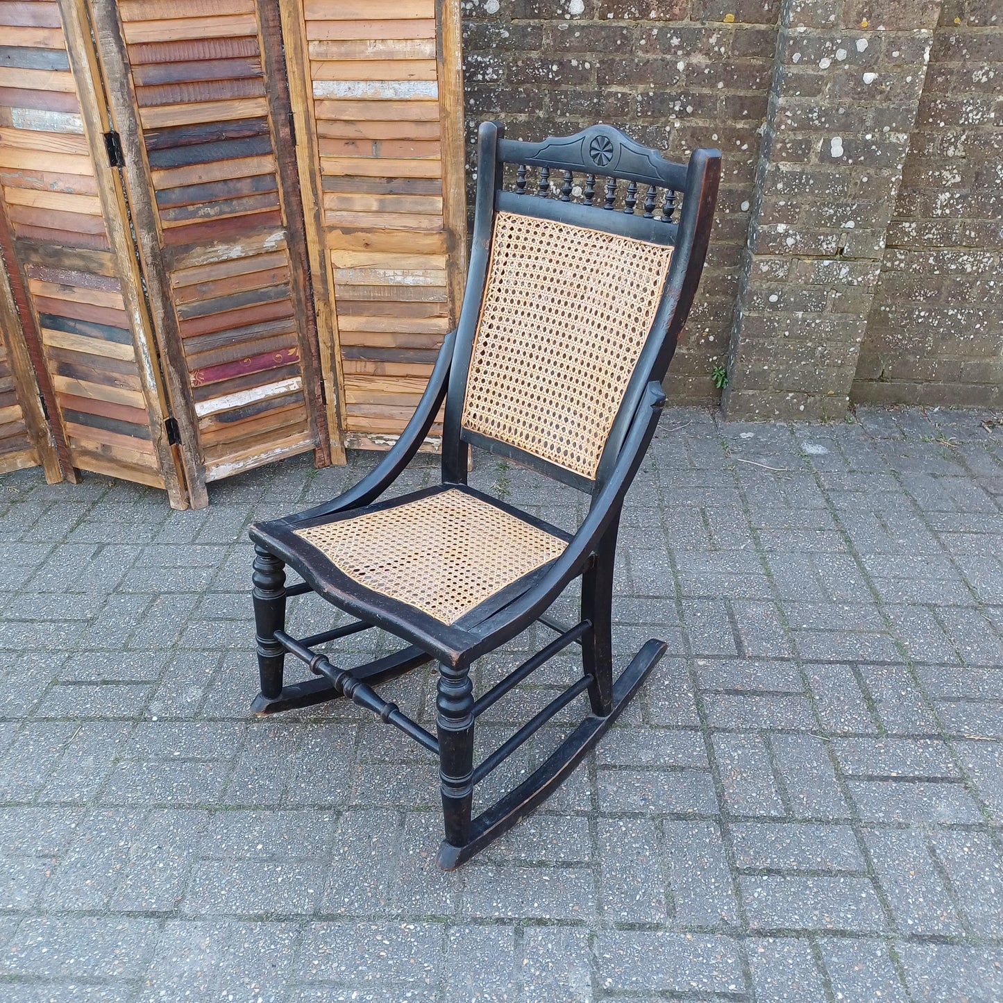 Ebonised New Cane and Wood Rocking Chair vintage Country Farmhouse Style FREE HAND Delivery
