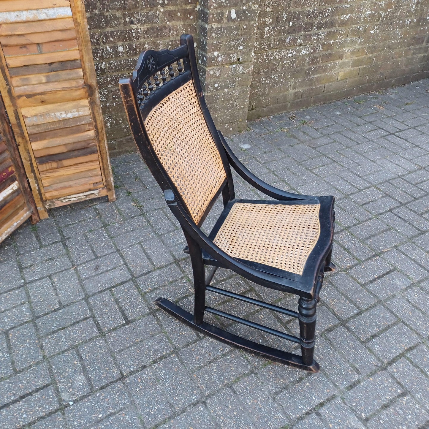 Ebonised New Cane and Wood Rocking Chair vintage Country Farmhouse Style FREE HAND Delivery