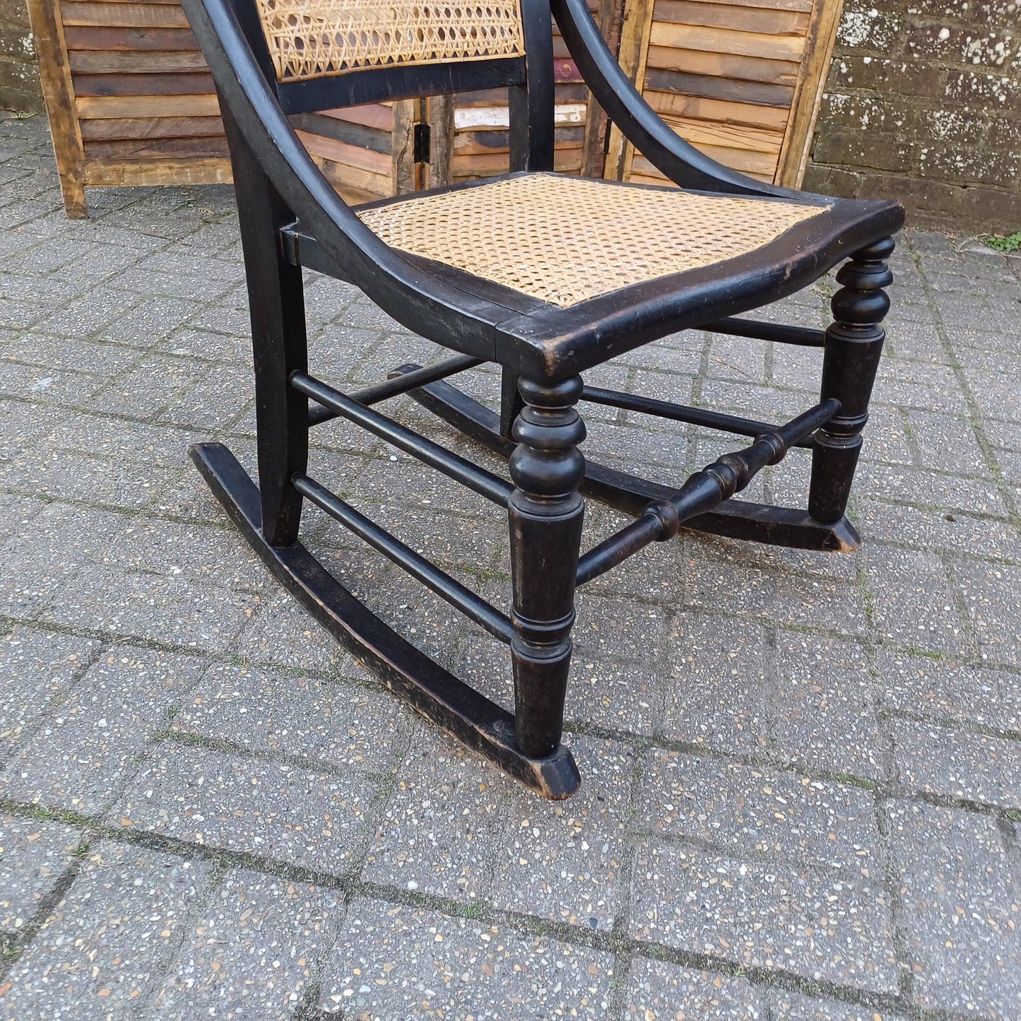 Ebonised New Cane and Wood Rocking Chair vintage Country Farmhouse Style FREE HAND Delivery