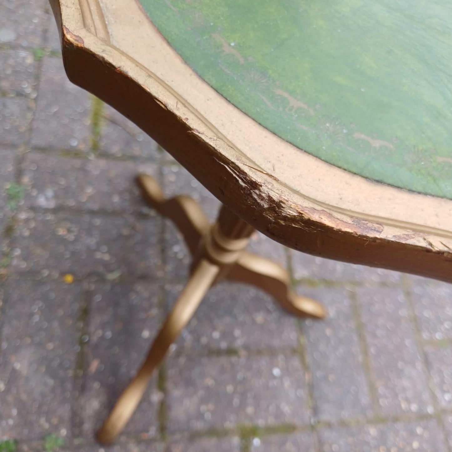 Vintage upcycled wine table, side or lamp table - gorgeous 1980s table with a matt gold painted finish & the original green leatherette top