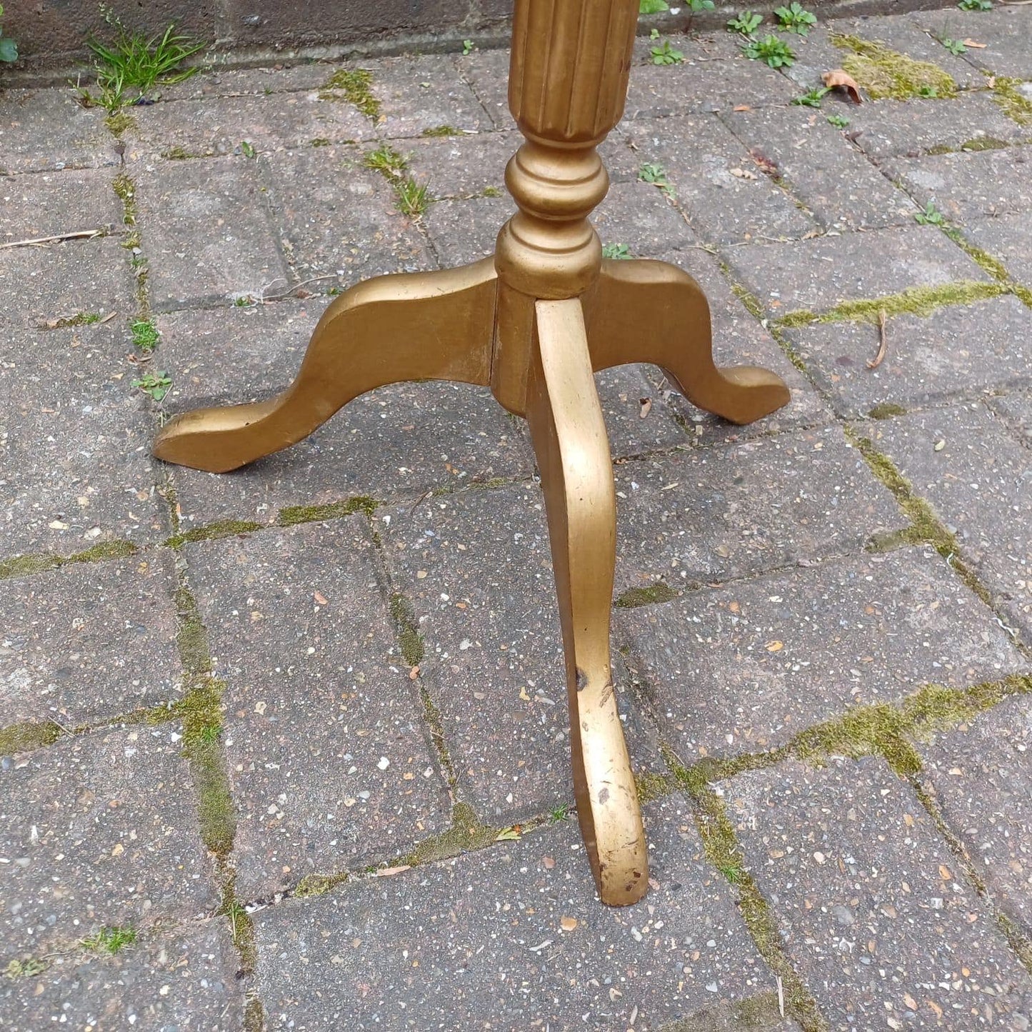 Vintage upcycled wine table, side or lamp table - gorgeous 1980s table with a matt gold painted finish & the original green leatherette top