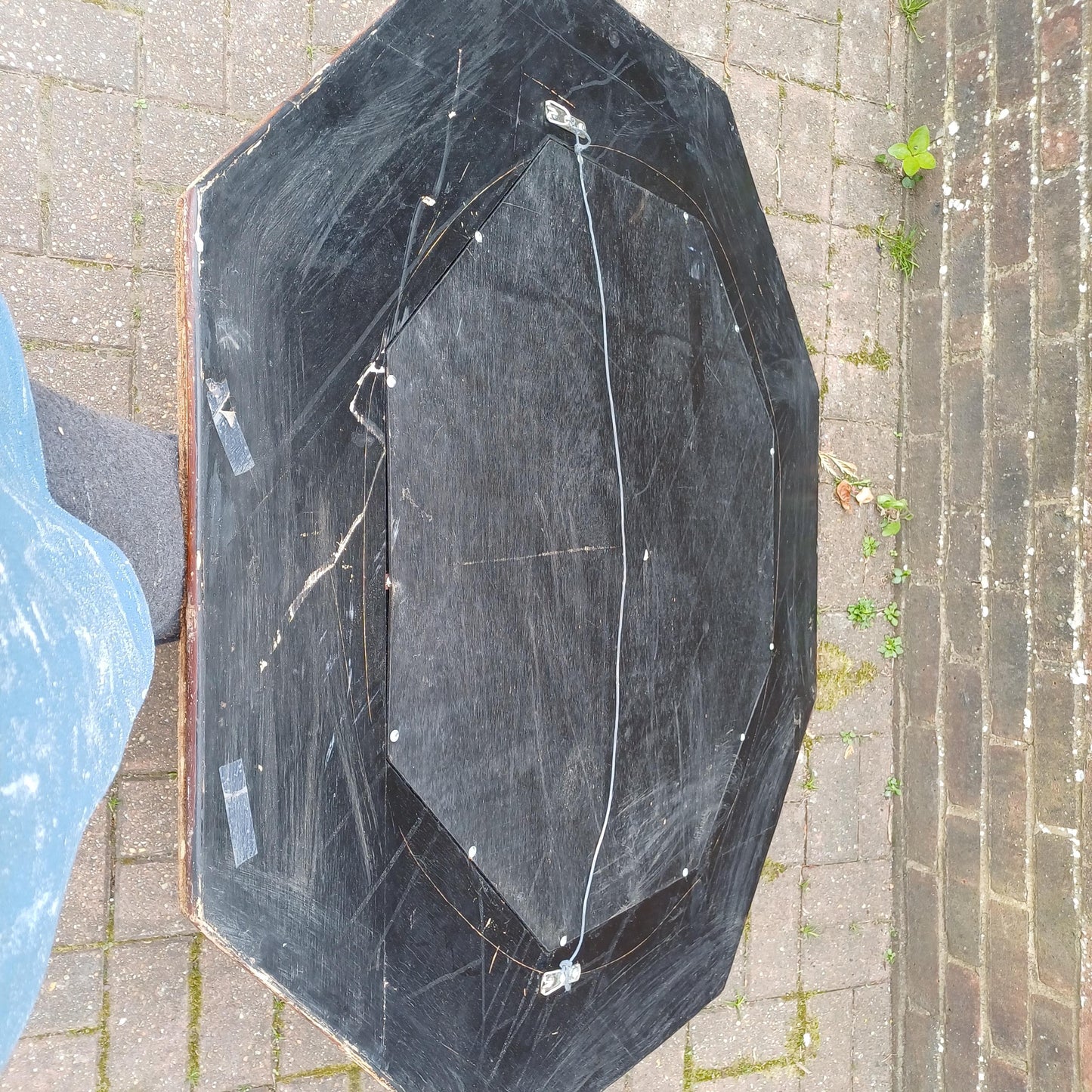 Large 1980s Upcycled Octagonal Mirror Stripped Plywood Frame with Bevelled Glass Rustic Vintage Industrial Wall Mirror FREE HAND Delivery