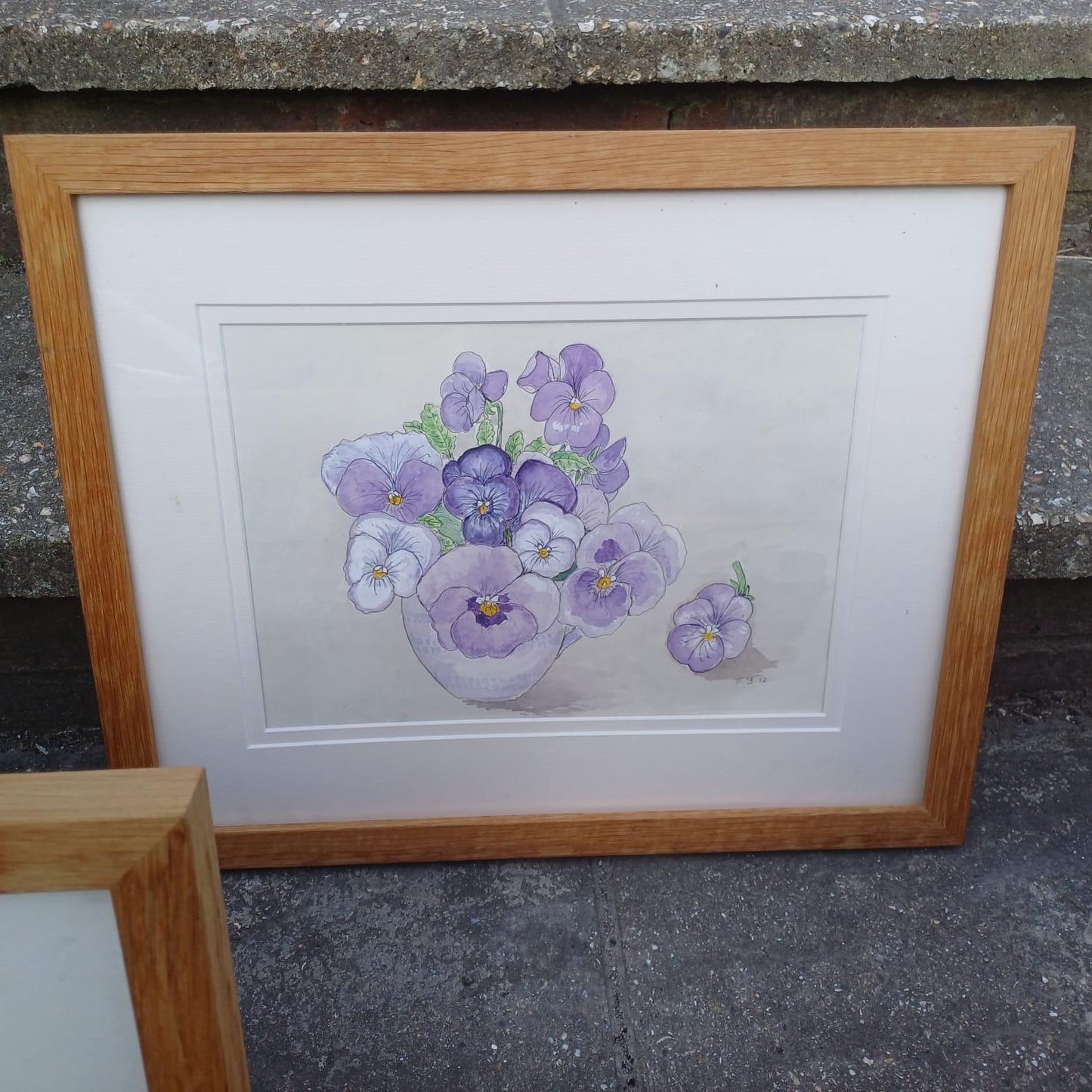 Four Vintage Frames in a light coloured wood with water colour paintings by Felicity Youlten