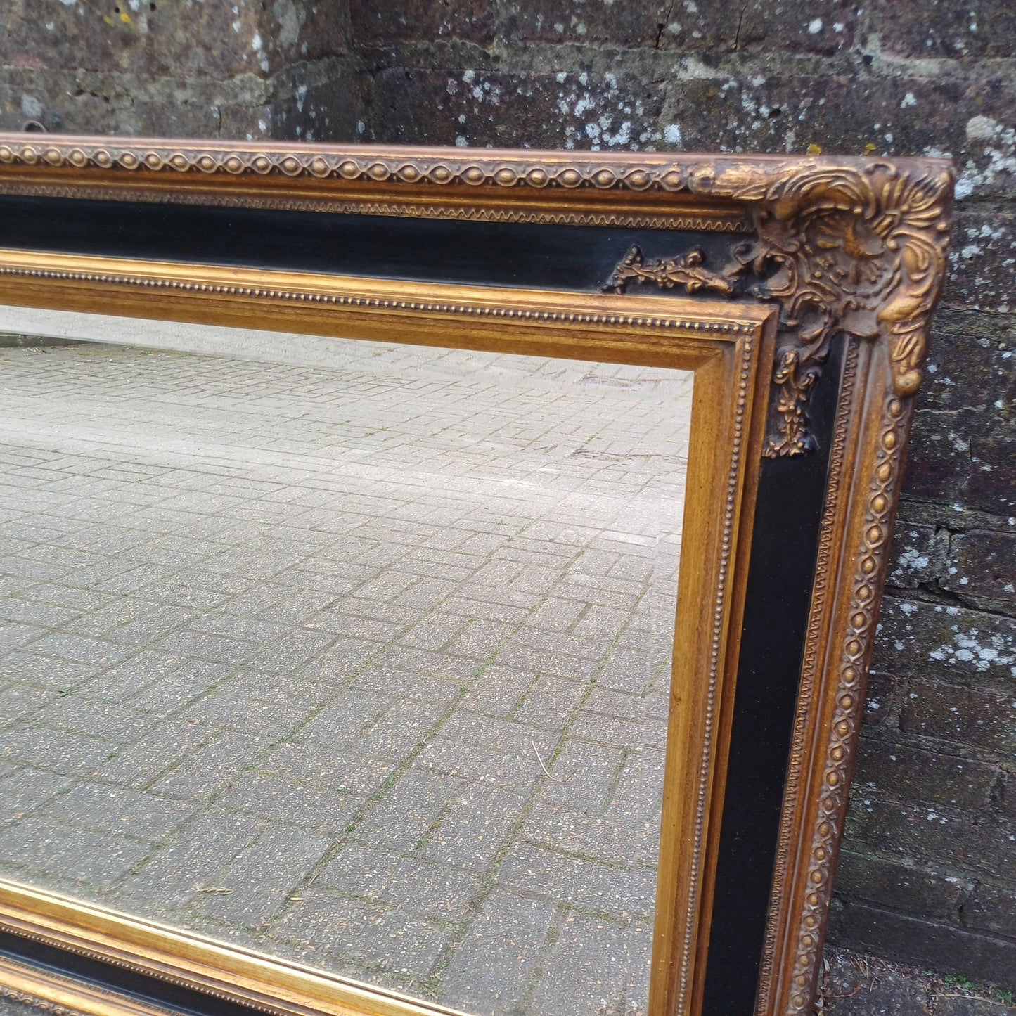 Huge Vintage Chunky and Imposing Vintage Baroque-Style Wall Mirror Ornate Gilt & Black Frame FREE HAND Delivery