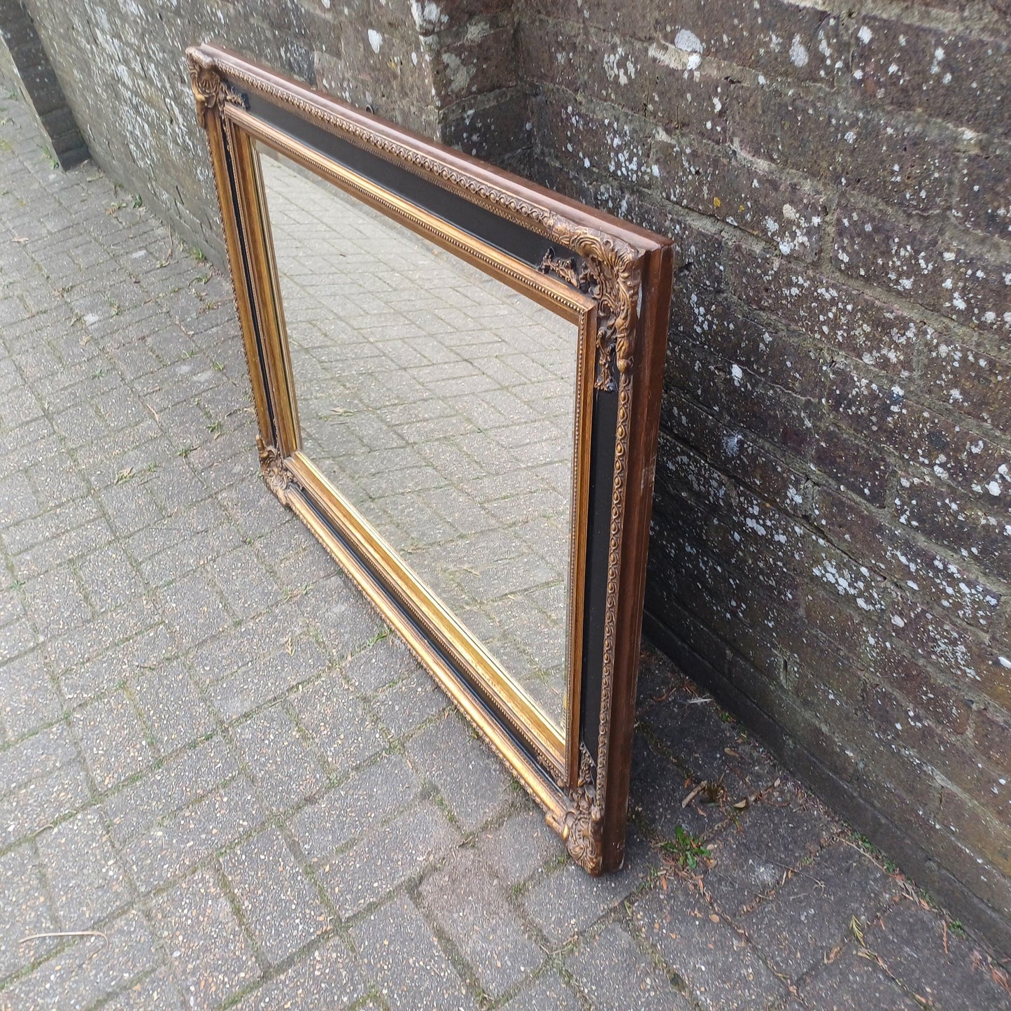 Huge Vintage Chunky and Imposing Vintage Baroque-Style Wall Mirror Ornate Gilt & Black Frame FREE HAND Delivery