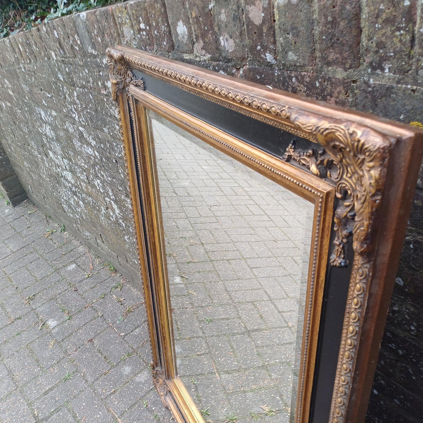 Huge Vintage Chunky and Imposing Vintage Baroque-Style Wall Mirror Ornate Gilt & Black Frame FREE HAND Delivery