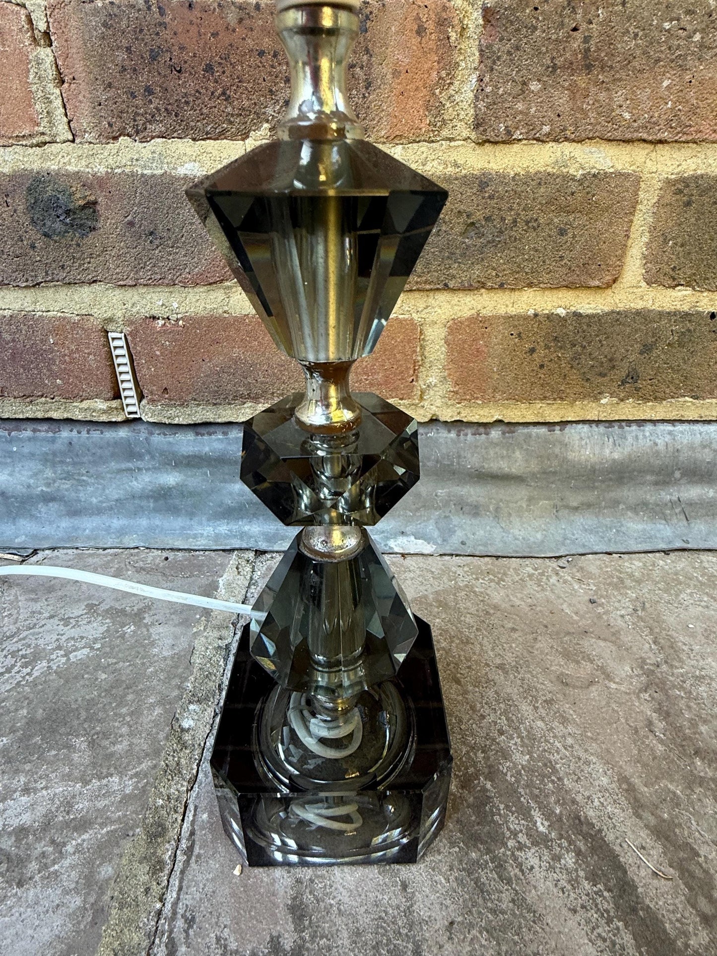 Retro vintage cut glass grey European vintage lamp - working