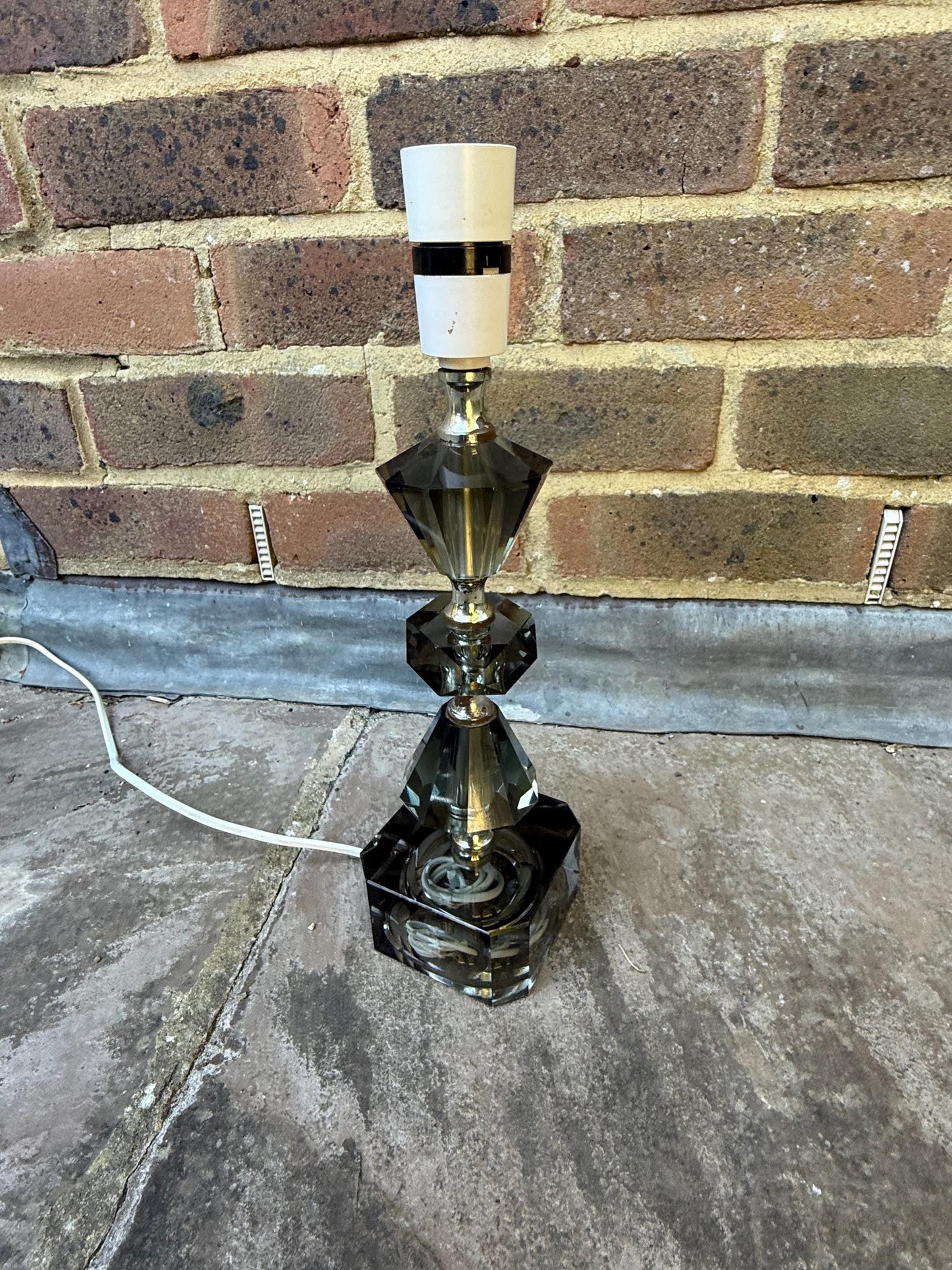 Retro vintage cut glass grey European vintage lamp - working