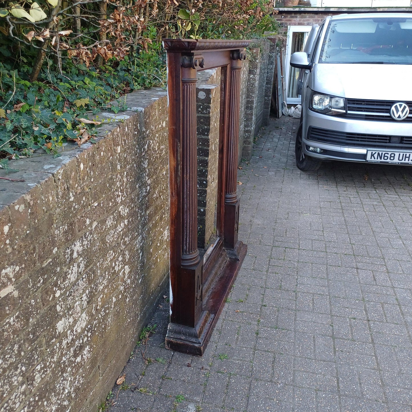 Huge Rare Solid Oak Freemasons Architectural Frame Neoclassical Columns Emblem Antique Lodge Furniture Mirror Surround FREE HAND Delivery
