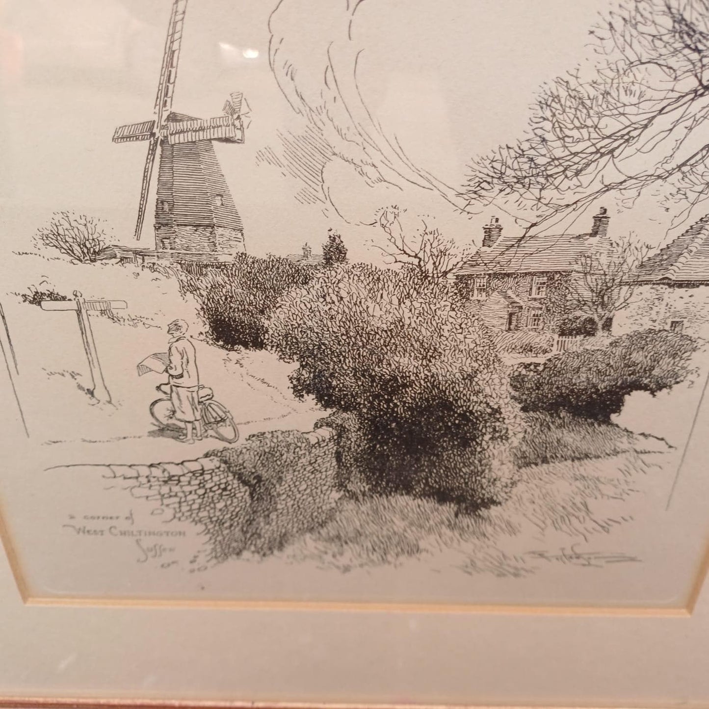 Sussex Cycling Prints - 3 pen and ink drawings of West & East Sussex Scenes, all professionally framed