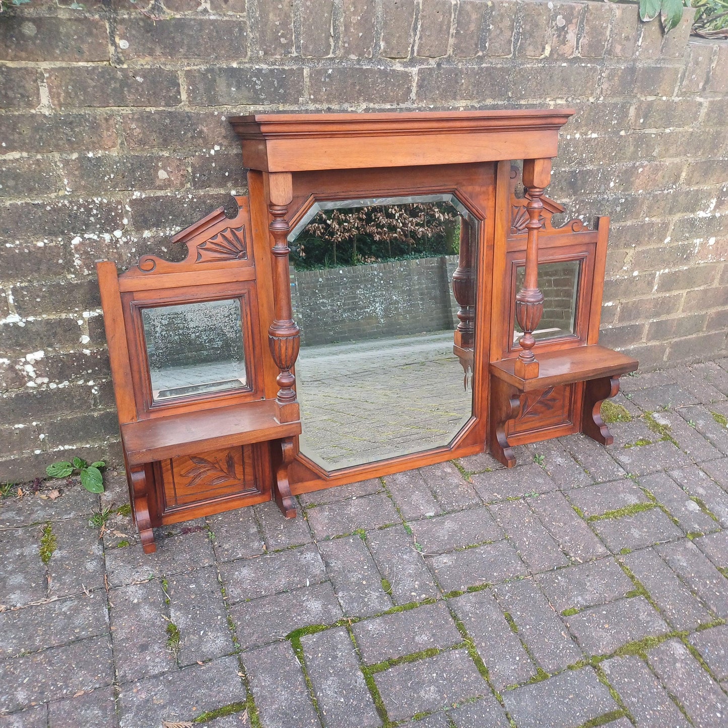 Antique Ornate Over Mantel Wall Mirror – Late Victorian or Edwardian, Solid Mahogany or Walnut Bevelled Ornate Carvings FREE HAND Delivery
