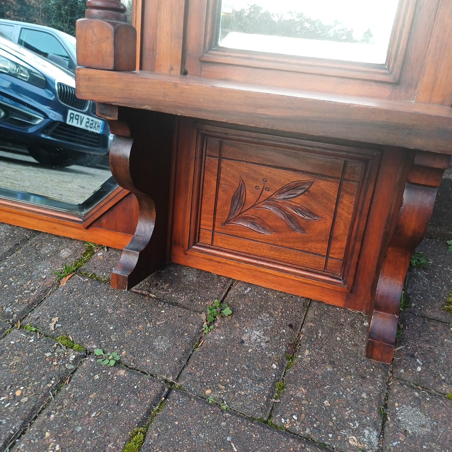Antique Ornate Over Mantel Wall Mirror – Late Victorian or Edwardian, Solid Mahogany or Walnut Bevelled Ornate Carvings FREE HAND Delivery