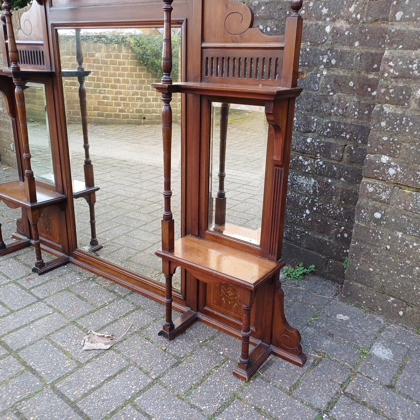 Huge Antique Victorian Overmantel Pier Mirror Mahogany/Walnut, Marquetry Inlay, Ornate Carvings, c.1880-1900 FREE HAND Delivery 152 x 137 cm