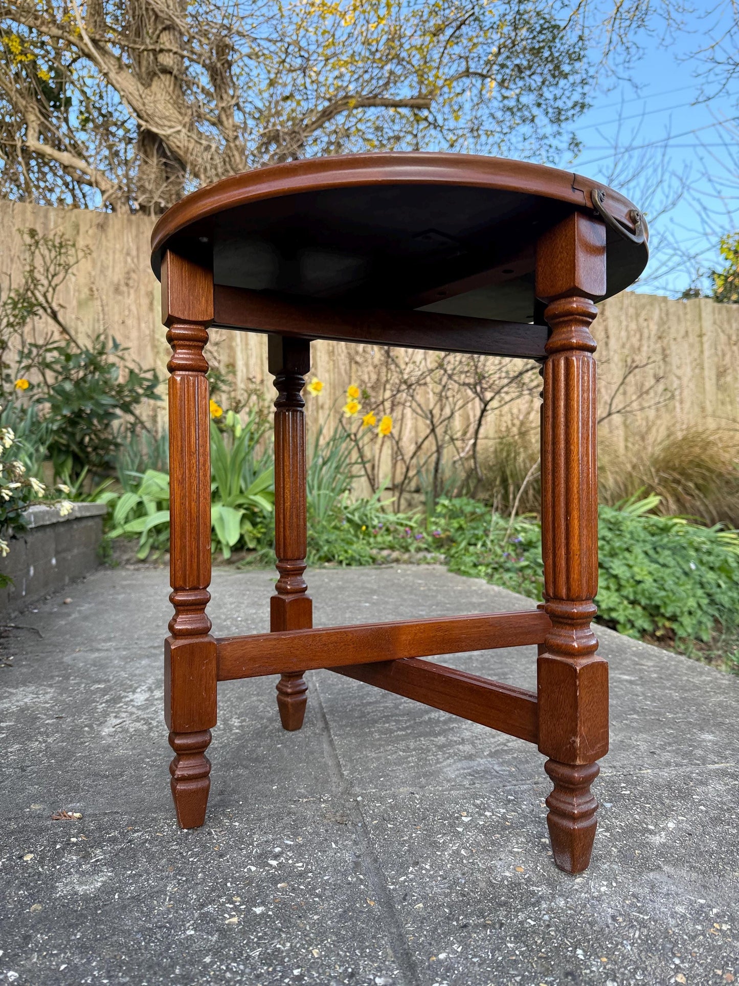 Classic vintage fold up wooden table, end table, coffee table, plant stand - 1980s
