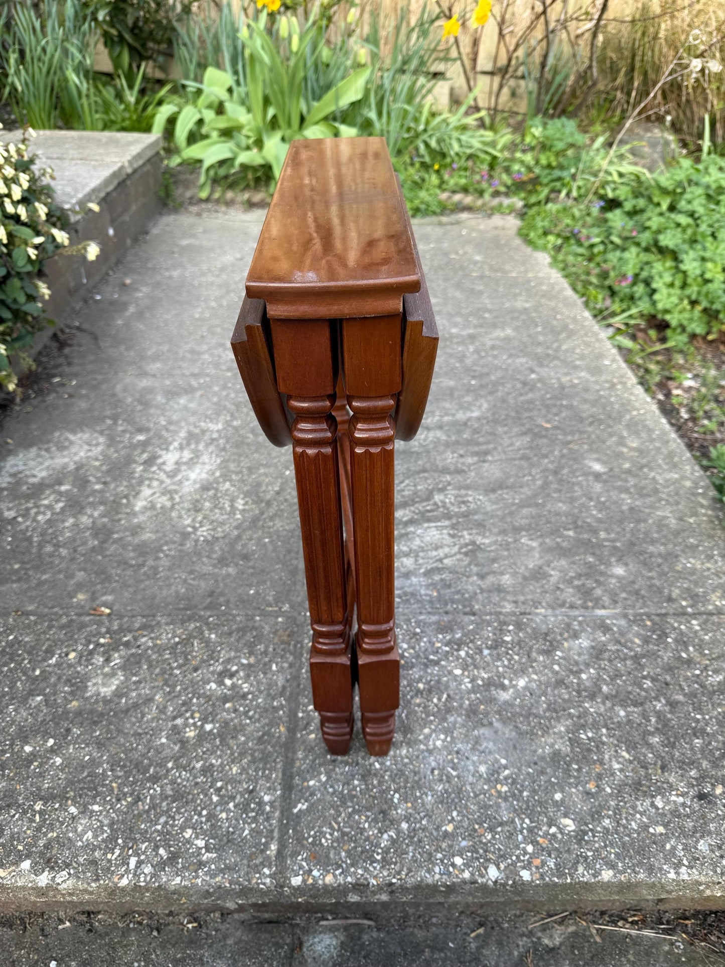 Classic vintage fold up wooden table, end table, coffee table, plant stand - 1980s