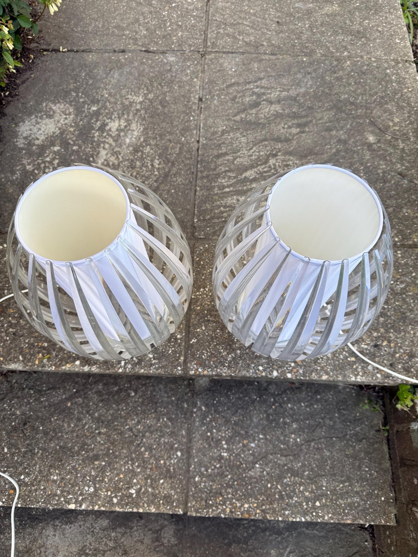 Standout Cage / Lantern Vintage Table Lamps - Pair of large oval Scandi style, table lamps - working PAT tested