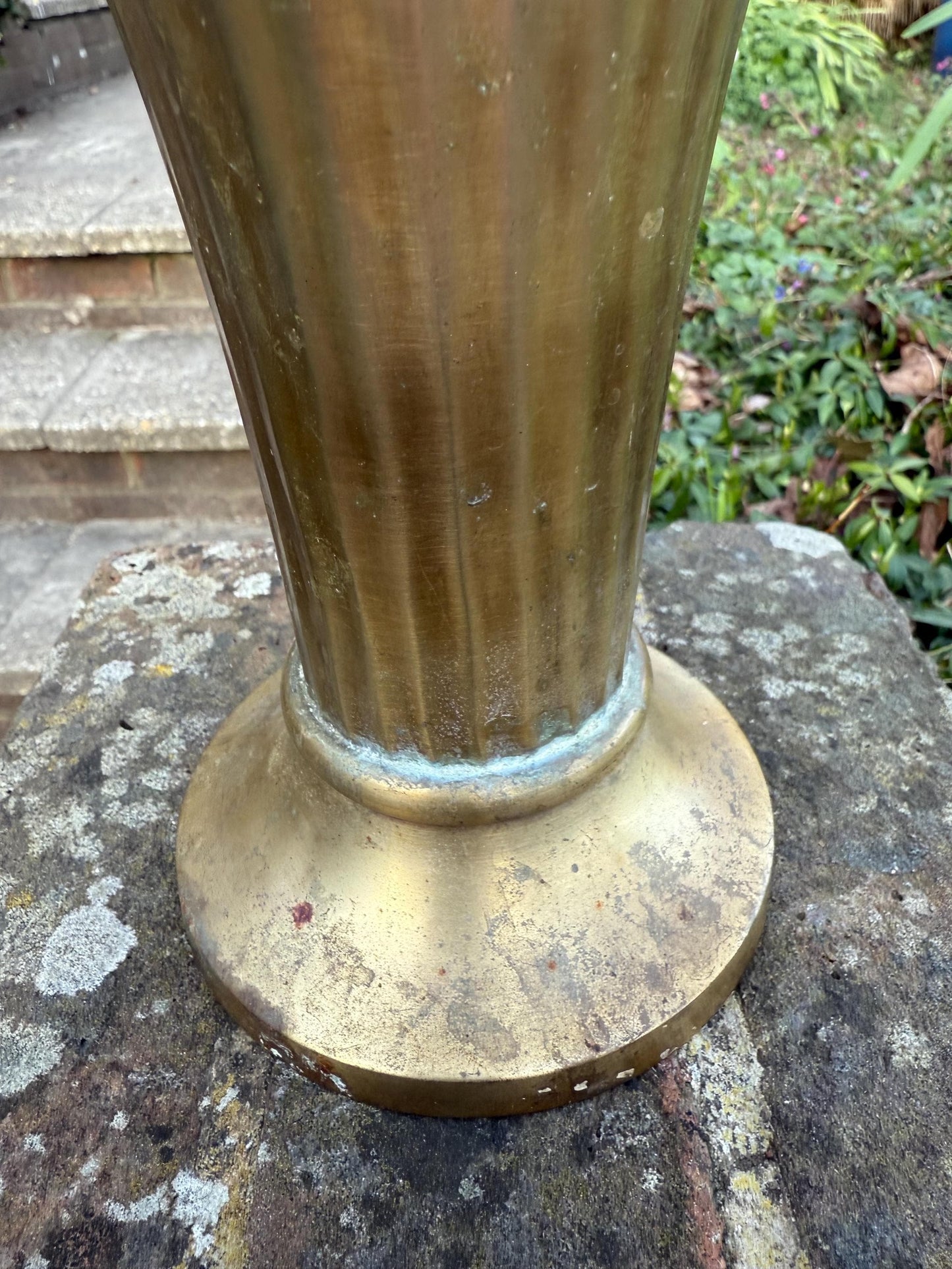 Art Deco Styling Solid Cast Brass Fluted and Scalloped Edge Brass Vase, heavy quality vintage vase
