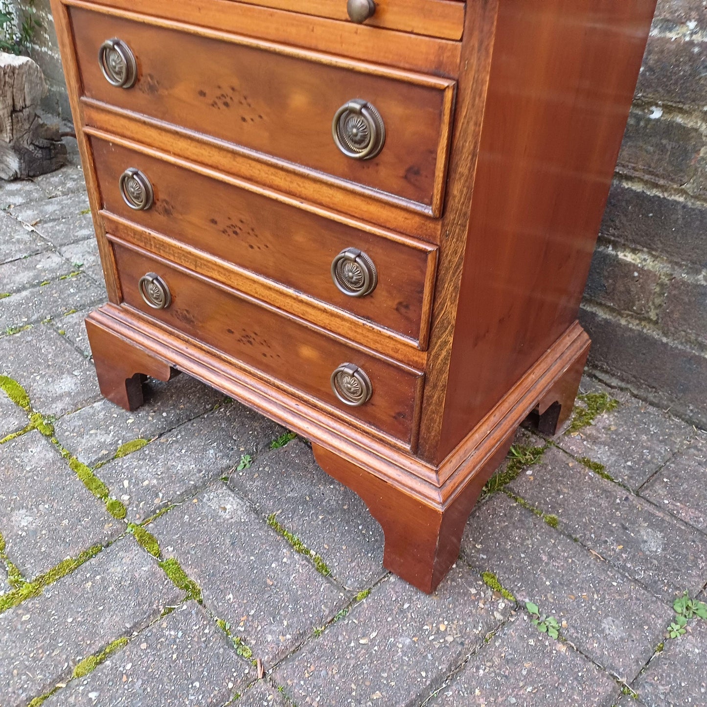 Vintage Georgian Style Miniature Chest of Drawers – Burr Elm Veneer, 1980s Reproduction Jewelry Precious Things