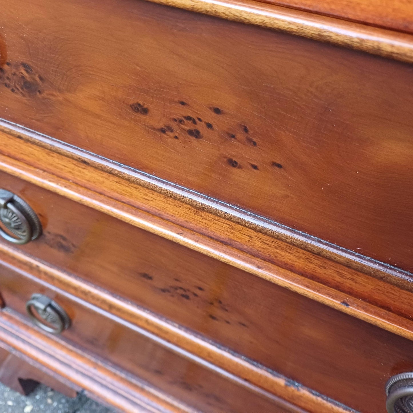Vintage Georgian Style Miniature Chest of Drawers – Burr Elm Veneer, 1980s Reproduction Jewelry Precious Things