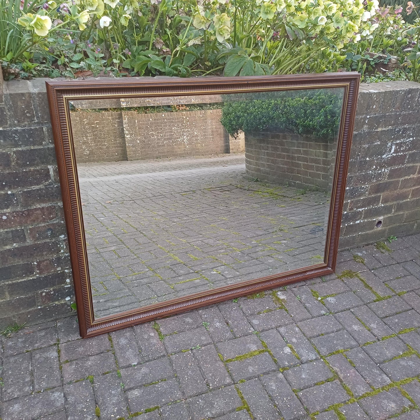 Massive Ornate Vintage Wall Mirror with Dark Wood & Gold Detailing Bevelled Glass FREE HAND Delivery