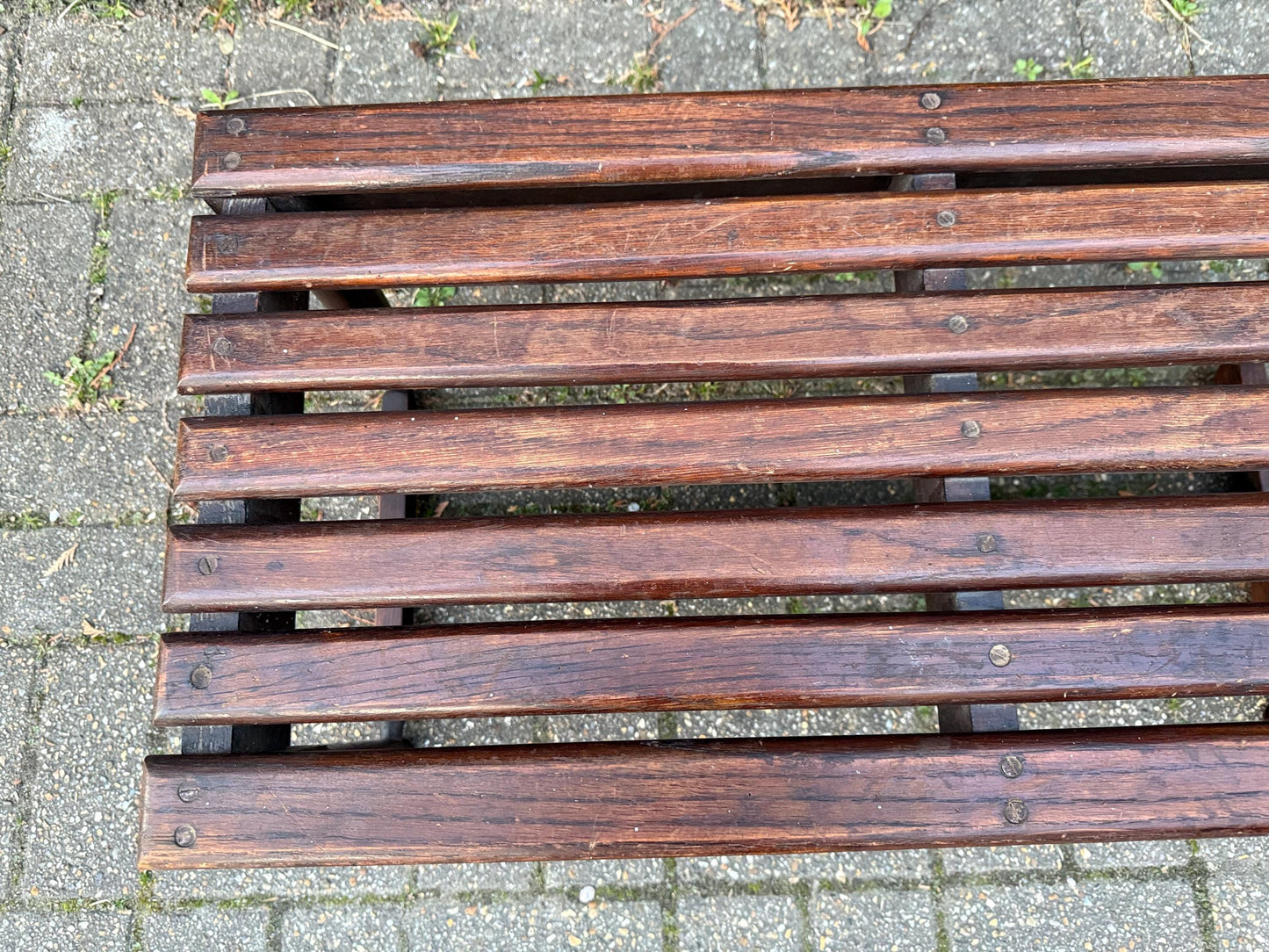 1900s solid oak bench, wooden luggage rack, shoe rack, antique bench