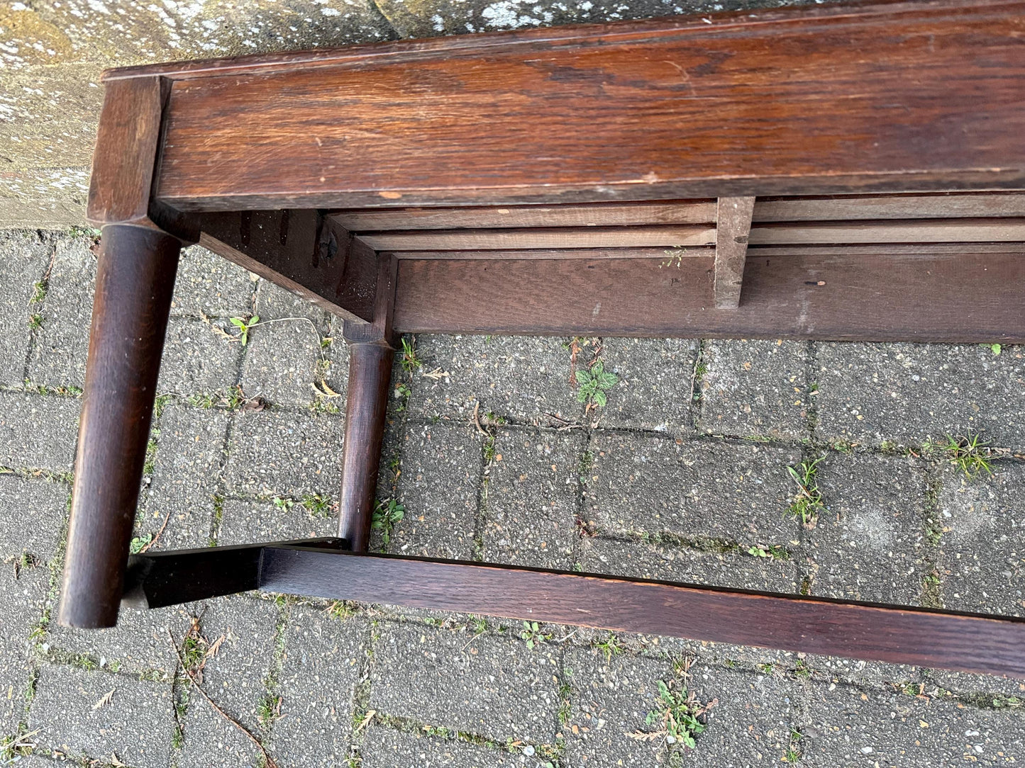 1900s solid oak bench, wooden luggage rack, shoe rack, antique bench
