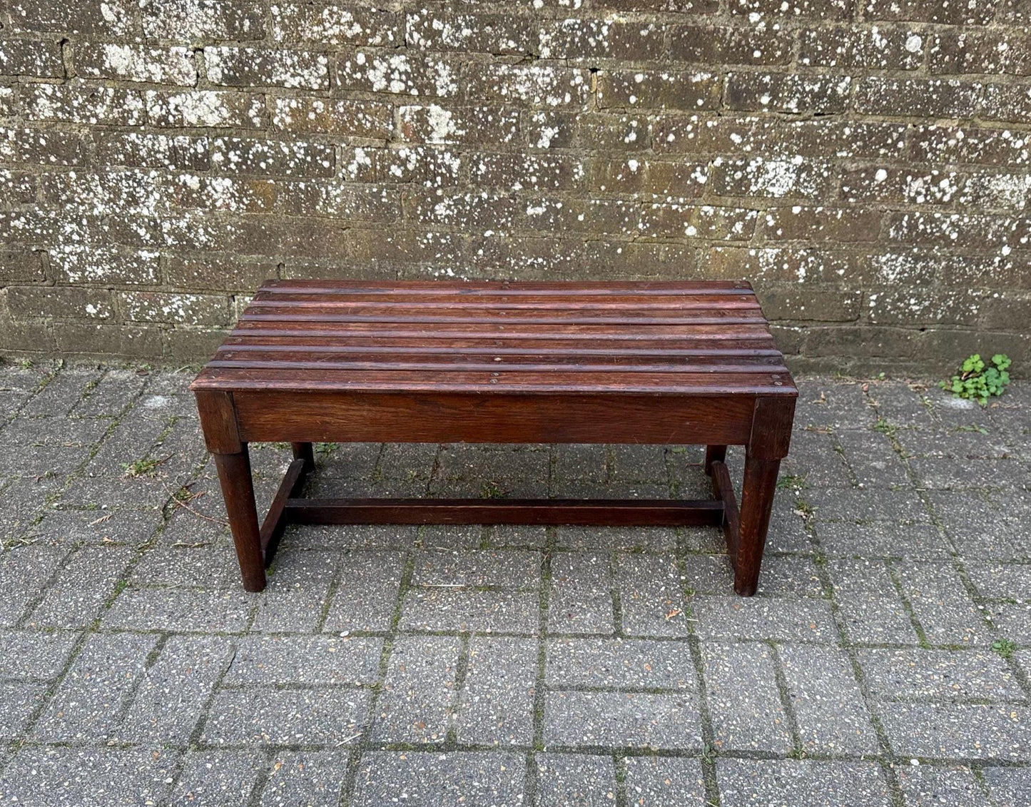 solid oak low bench, oak luggage rack or boot rack. wooden bench. wooden rack.
