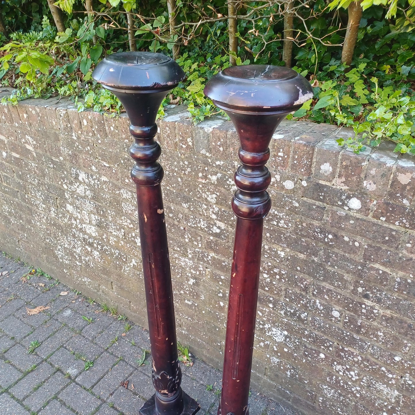 Huge Pair of Colonial Revival Candle Columns with Oriental Lacquer Style Finish Shabby Chic Decor FREE HAND Delivery