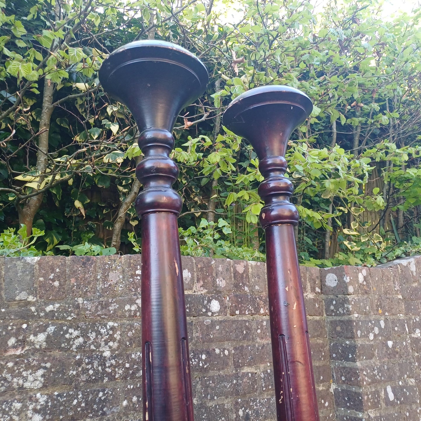 Huge Pair of Colonial Revival Candle Columns with Oriental Lacquer Style Finish Shabby Chic Decor FREE HAND Delivery