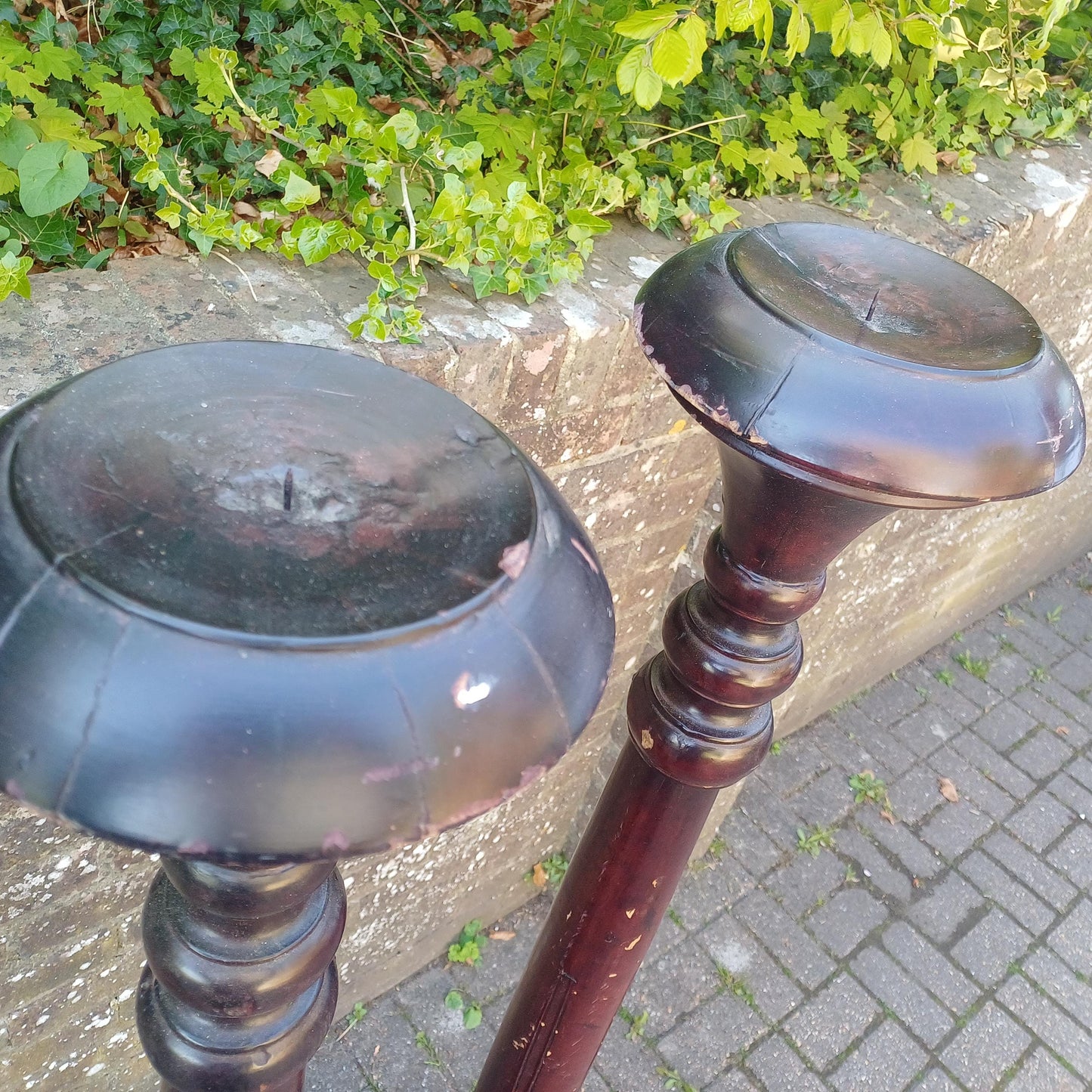 Huge Pair of Colonial Revival Candle Columns with Oriental Lacquer Style Finish Shabby Chic Decor FREE HAND Delivery