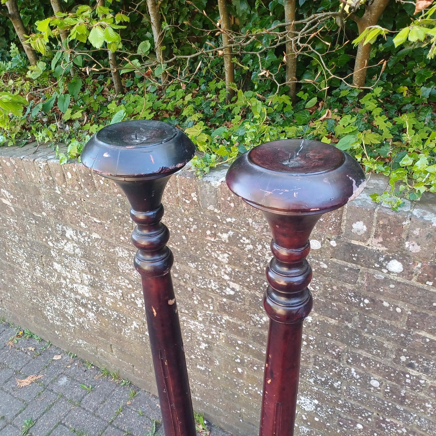 Huge Pair of Colonial Revival Candle Columns with Oriental Lacquer Style Finish Shabby Chic Decor FREE HAND Delivery