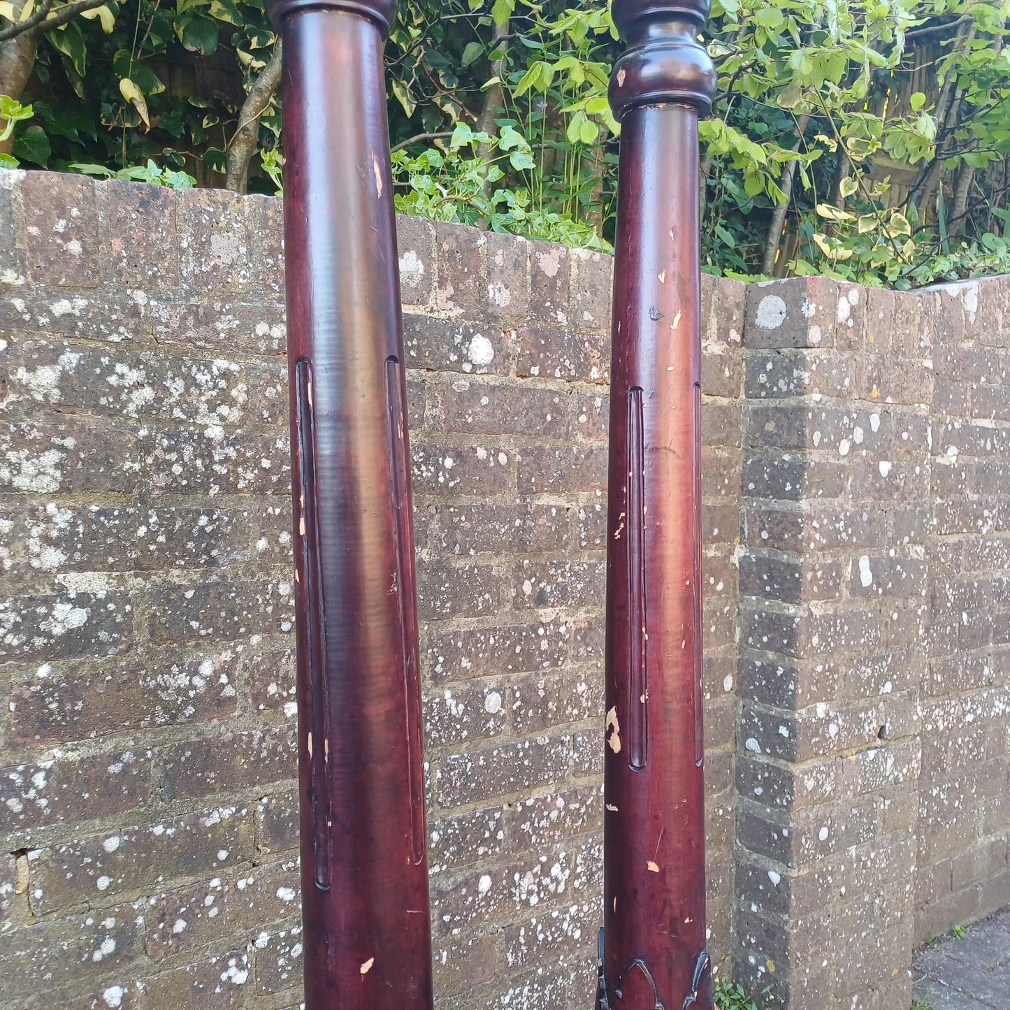 Huge Pair of Colonial Revival Candle Columns with Oriental Lacquer Style Finish Shabby Chic Decor FREE HAND Delivery