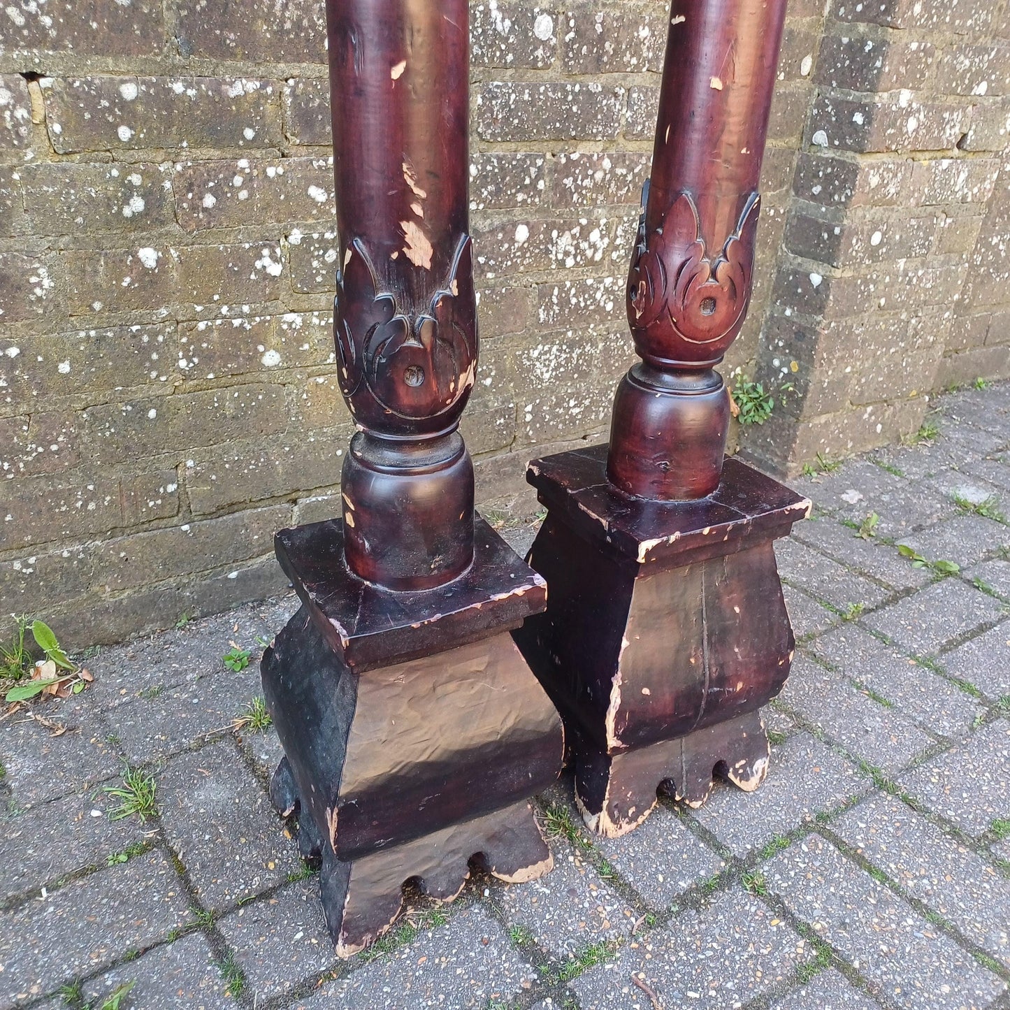 Huge Pair of Colonial Revival Candle Columns with Oriental Lacquer Style Finish Shabby Chic Decor FREE HAND Delivery