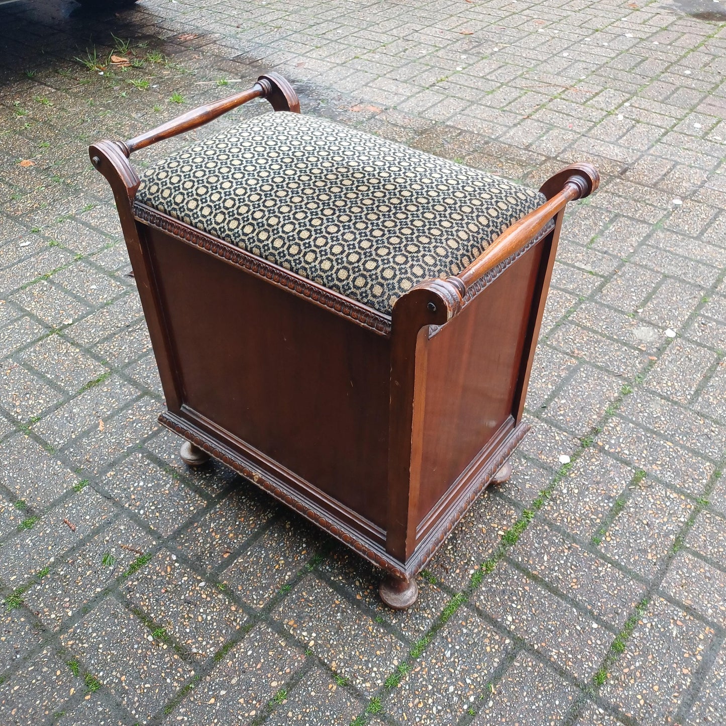 Vintage Edwardian Piano Stool Bench Mahogany Storage Seat Fabric Hallway Bedroom Multi Use Antique Charm