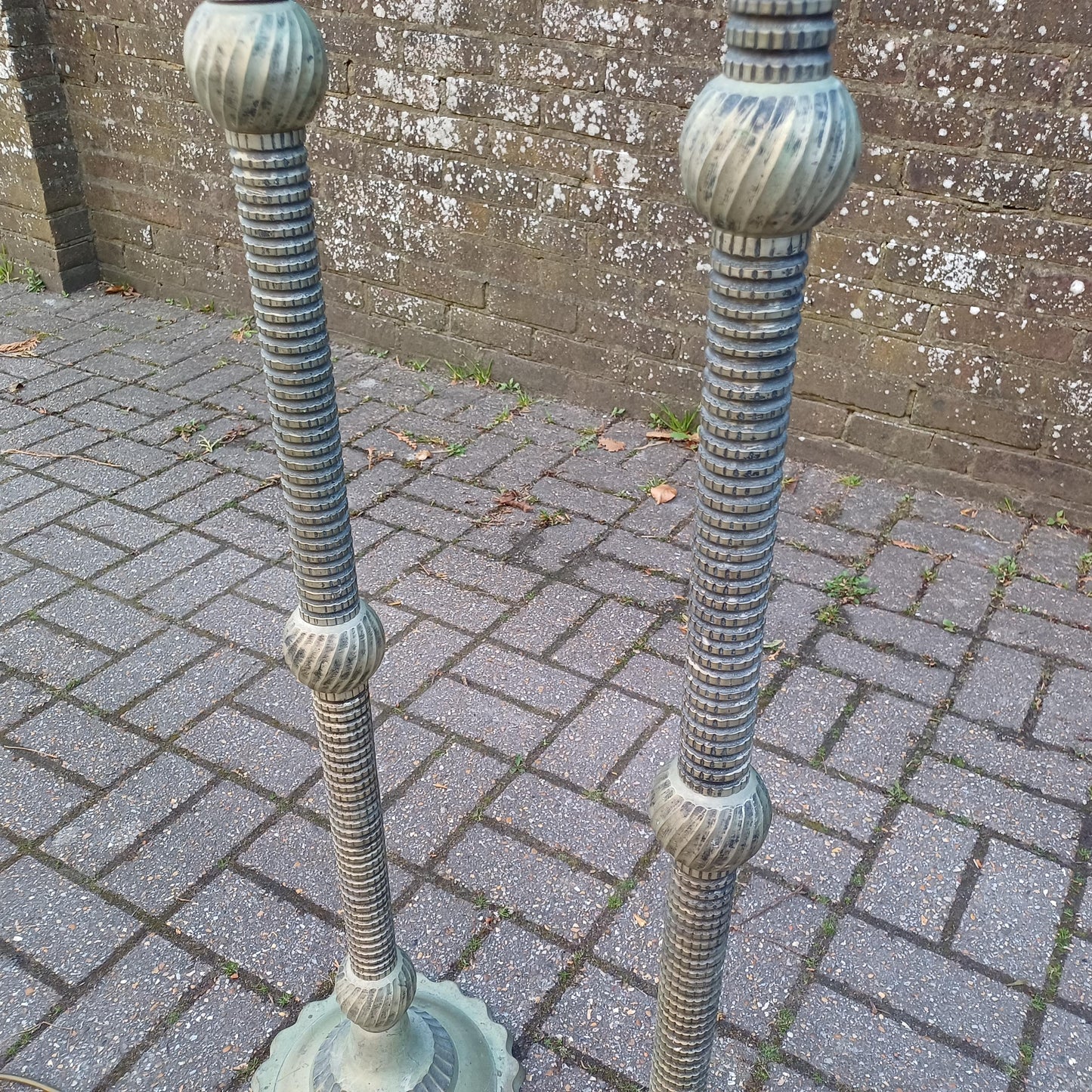 Pair of Vintage Industrial Three Quarter Height Floor Lamps Cast Metal Sculptural Reptile Effect Design PAT Tested