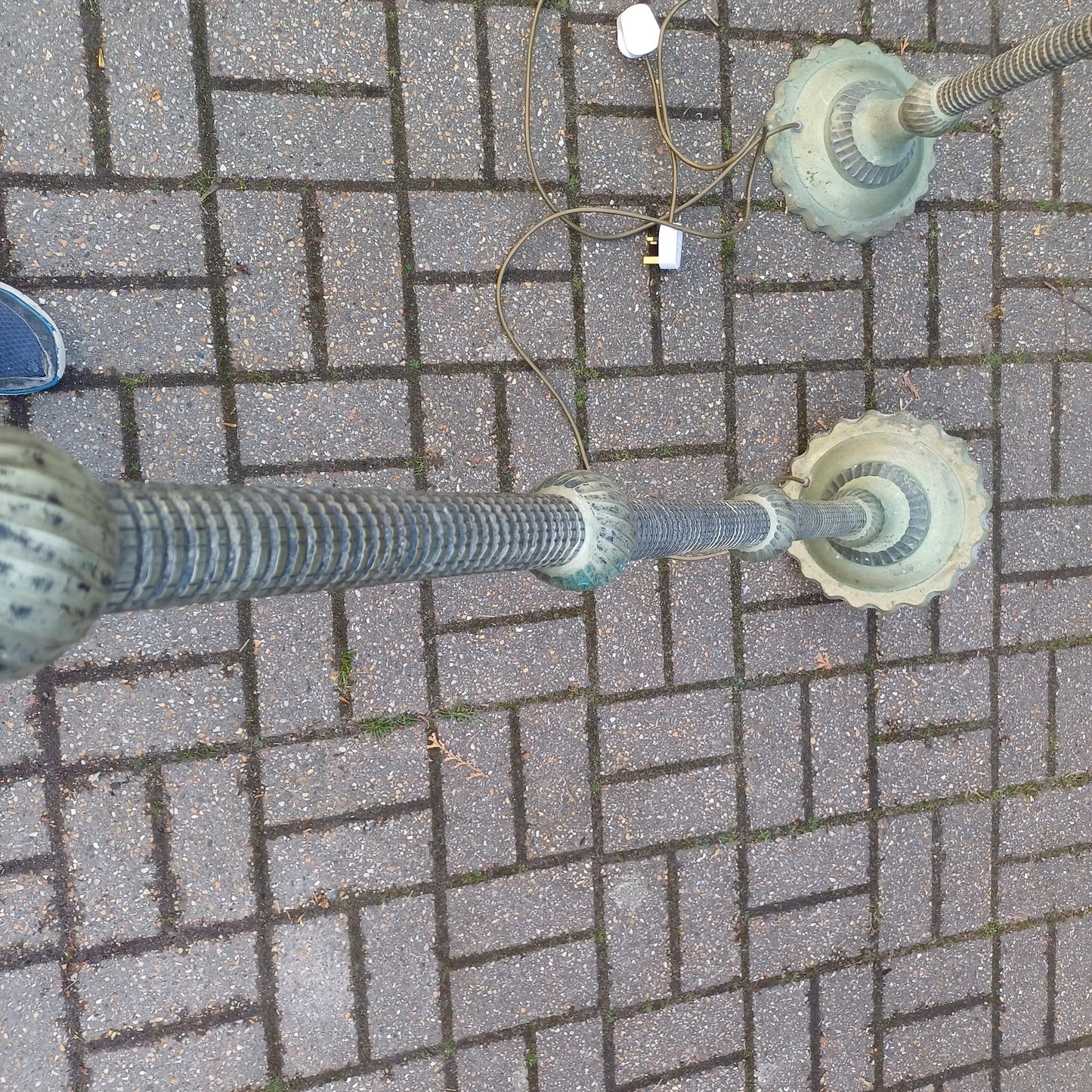 Pair of Vintage Industrial Three Quarter Height Floor Lamps Cast Metal Sculptural Reptile Effect Design PAT Tested