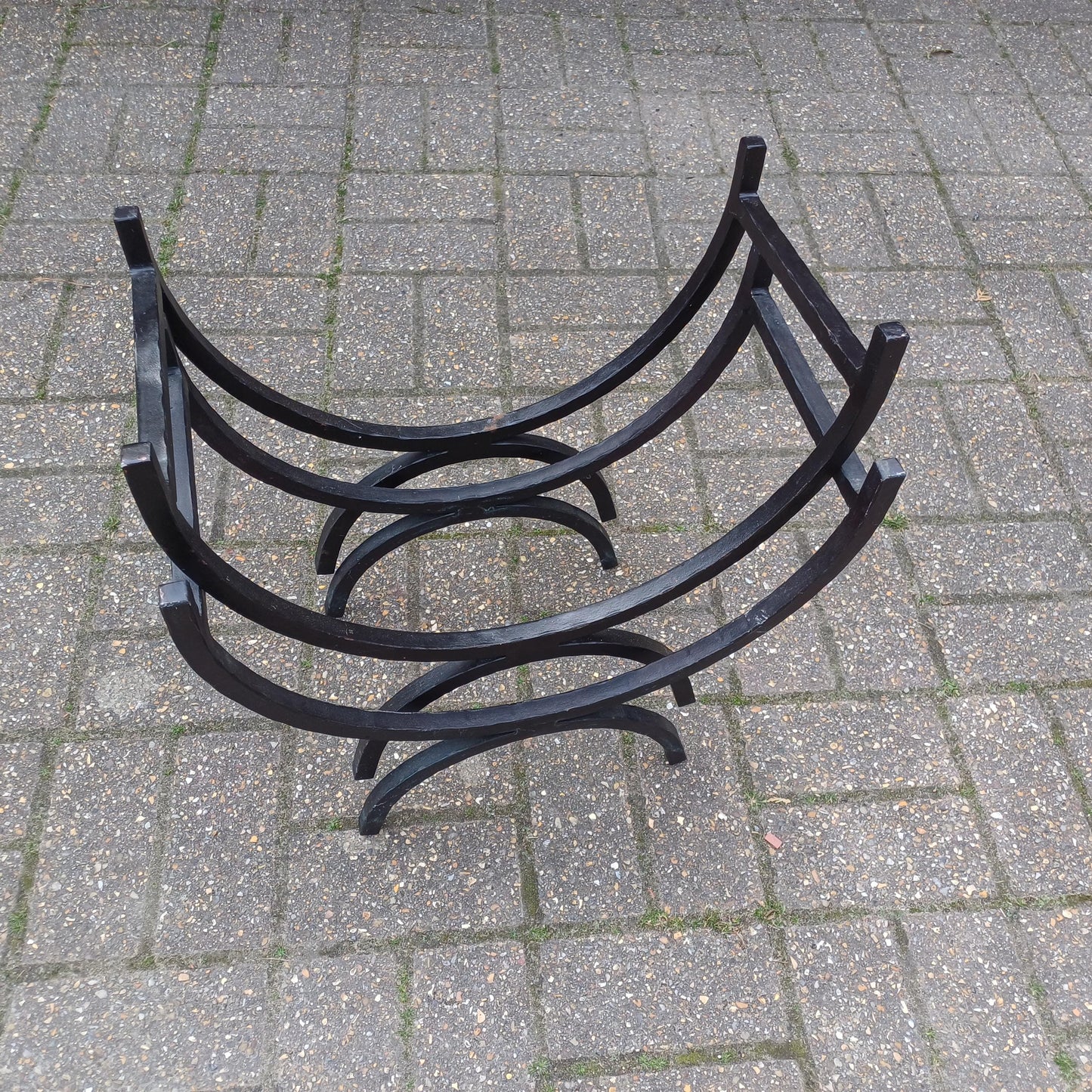 Pair of Vintage Iron Log Holders 1980s 1990s Black Hand Forged Wrought Iron Fireplace Wood Storage Rustic Industrial Style