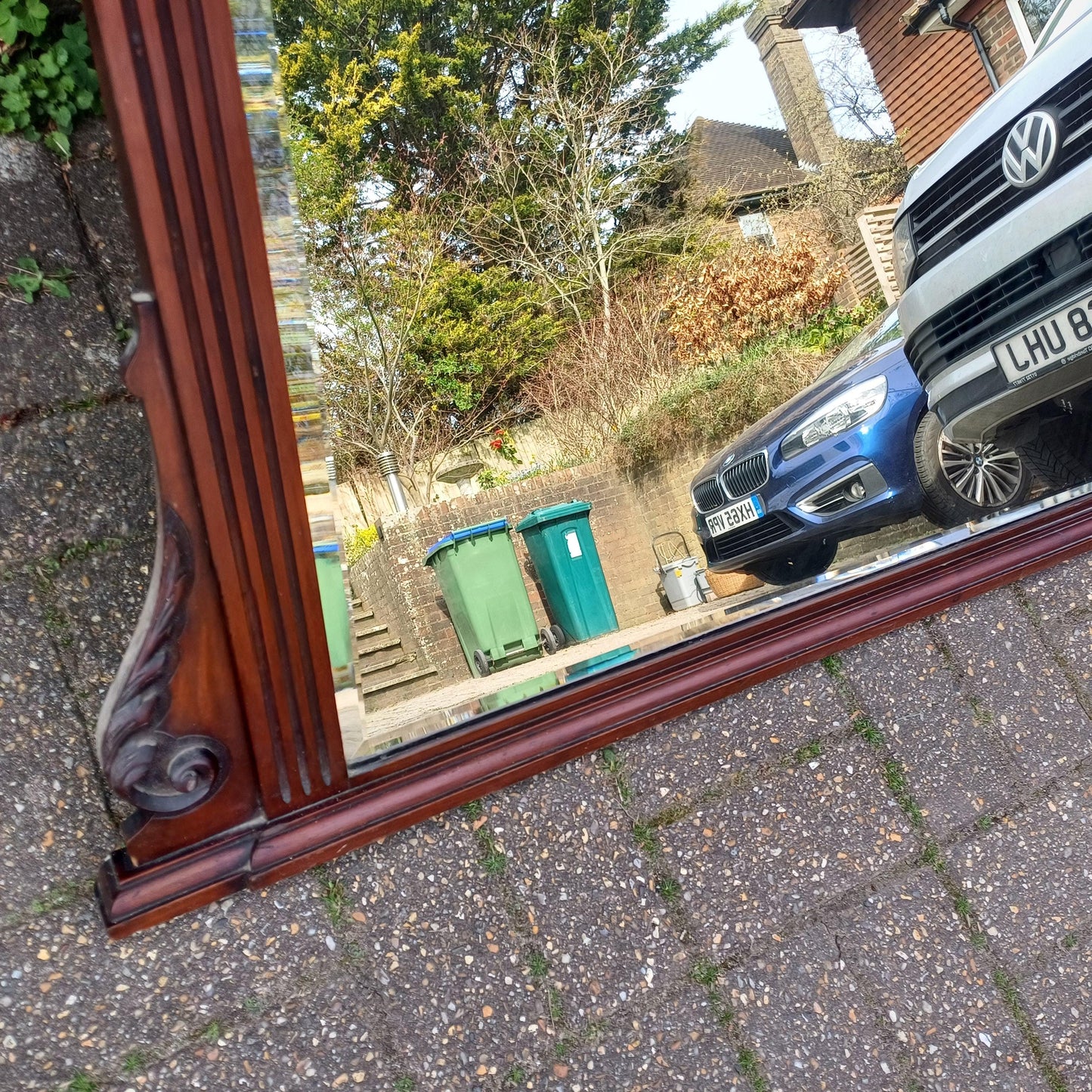 Large Antique Overmantel Mirror Victorian Late 19th Century Bevelled Glass Walnut or Mahogany Fluted Columns Acanthus Carving FREE DELIVERY