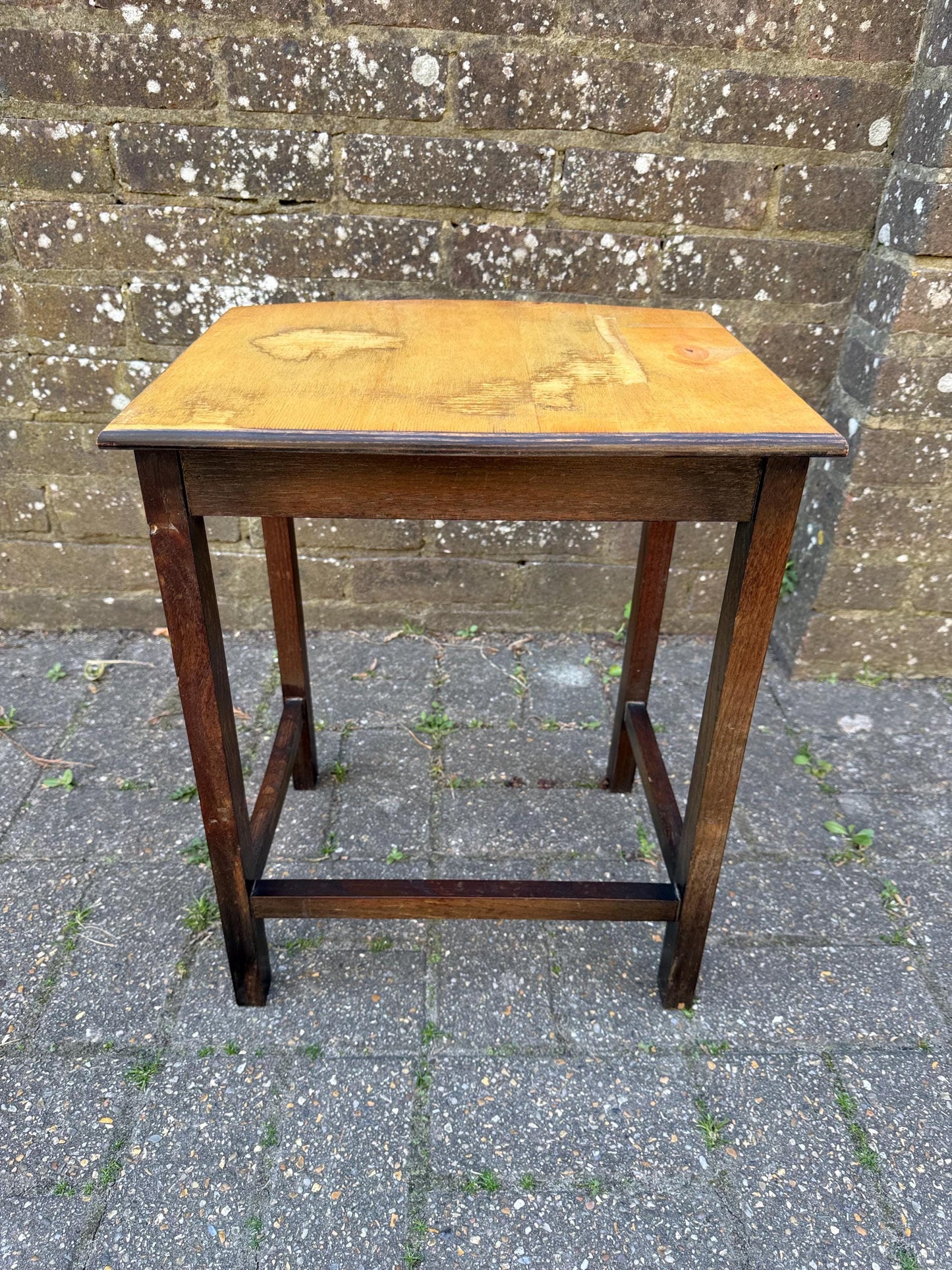 Unique upcycled retro vintage small table, small vintage plant stand, vintage oak table, lamp table 38cm w, 47cm h, 34cm deep