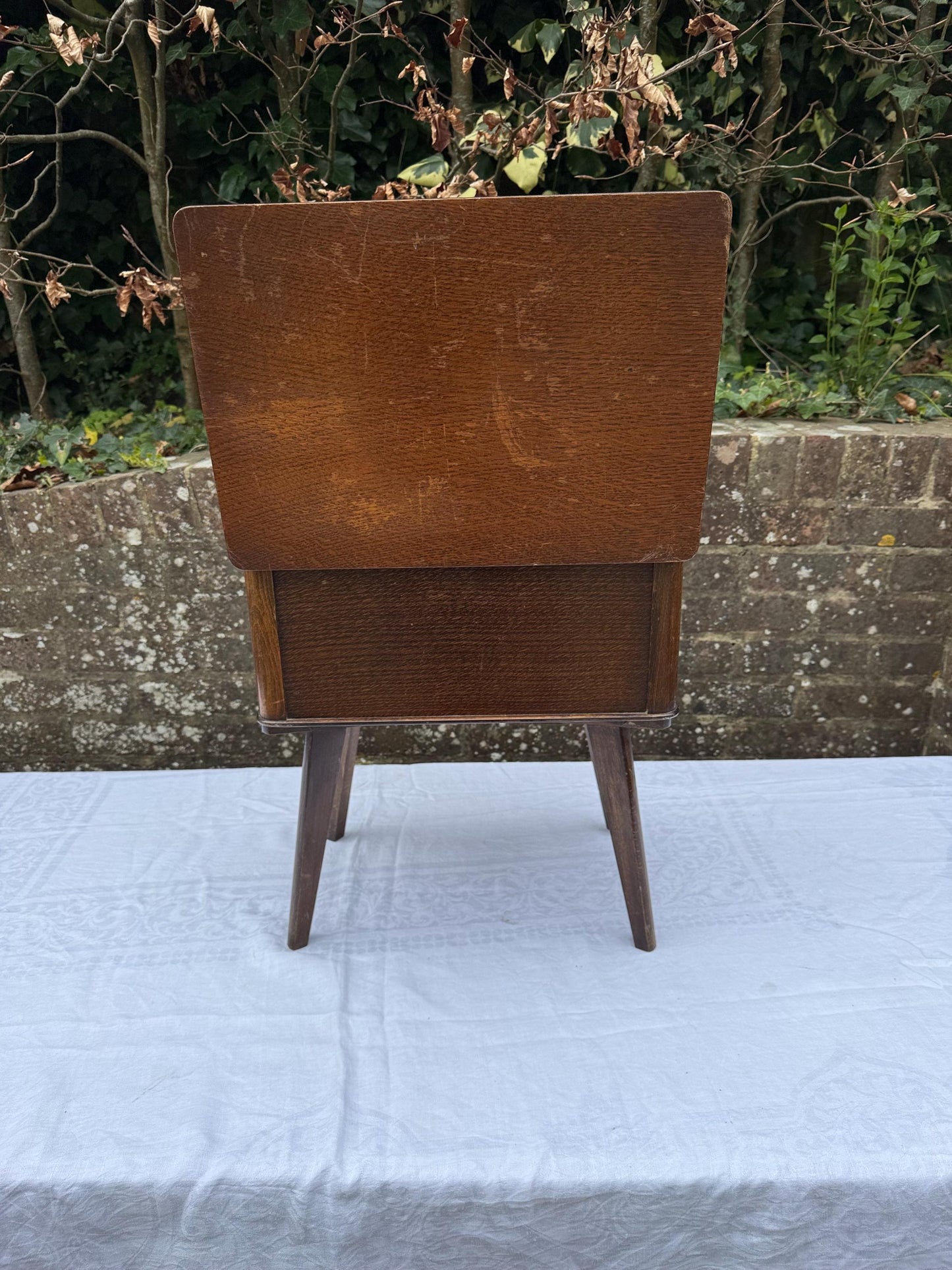 Vintage Sewing Box, wooden vintage work box, made by Morco in the 1940s-50s, pink and velvet satin lining; labelled.