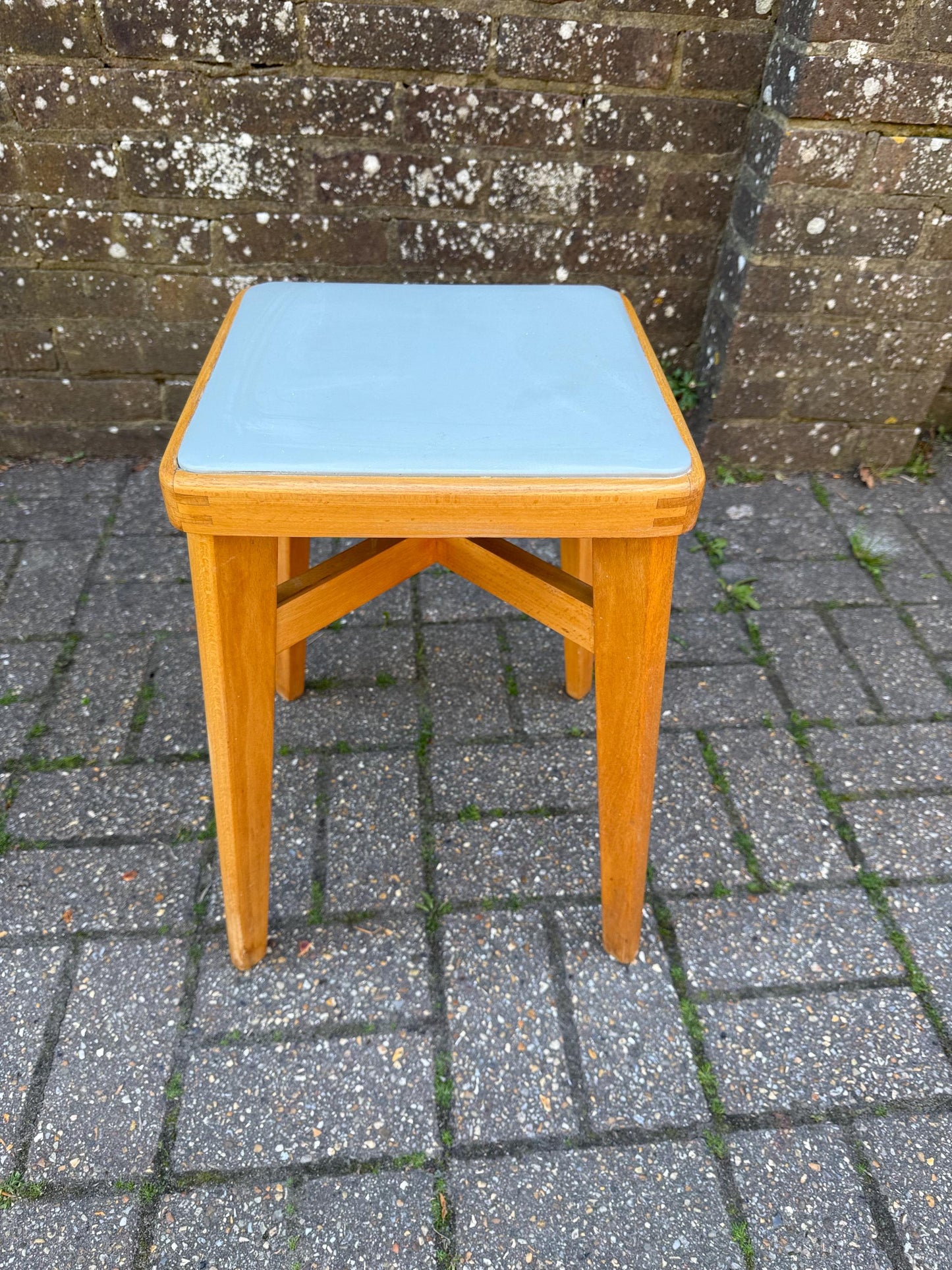 Mid-century Ben Chair Ltd beech stool with vinyl top - VGC - original early retro Scandi stool