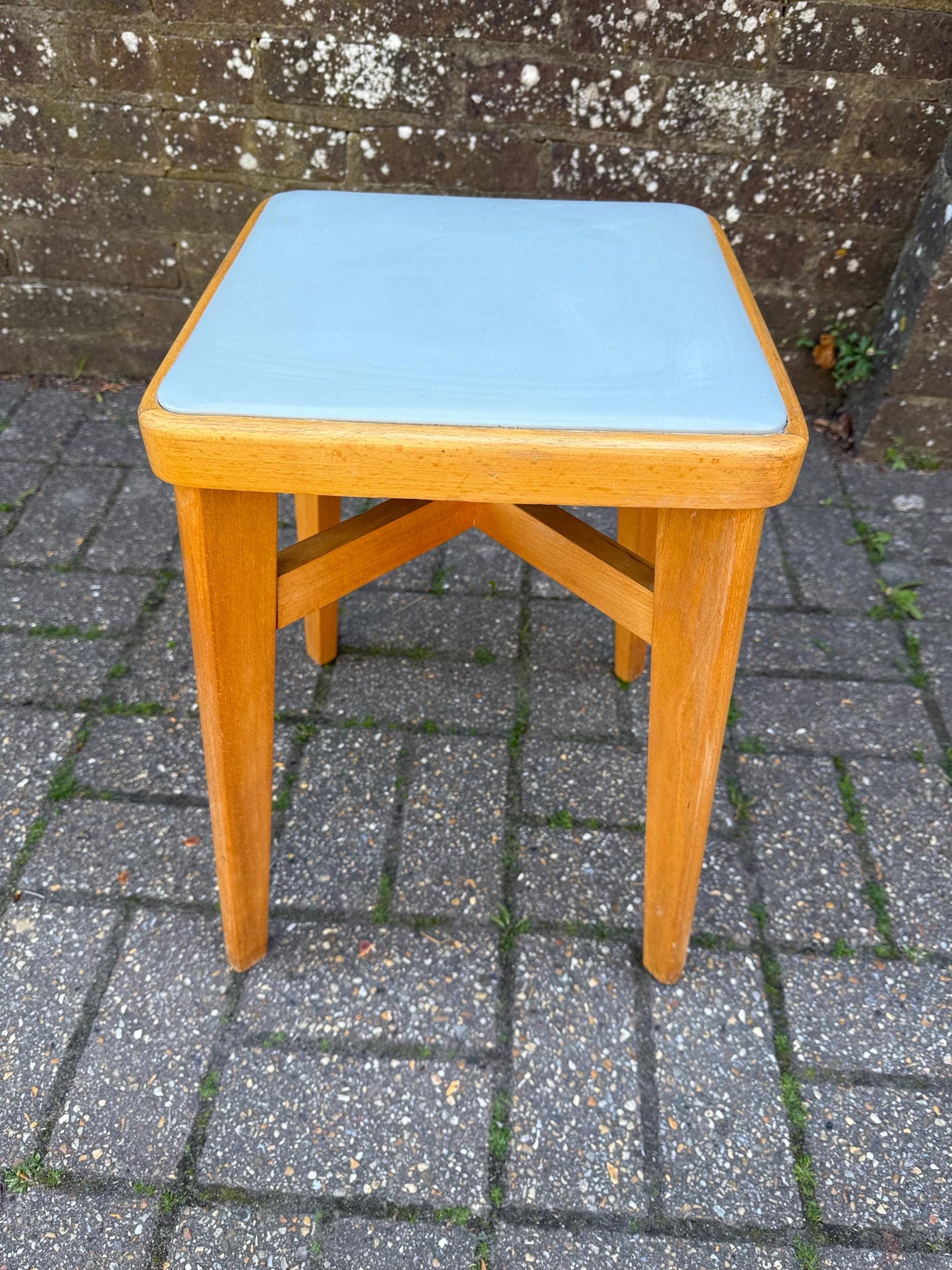 Mid-century Ben Chair Ltd beech stool with vinyl top - VGC - original early retro Scandi stool