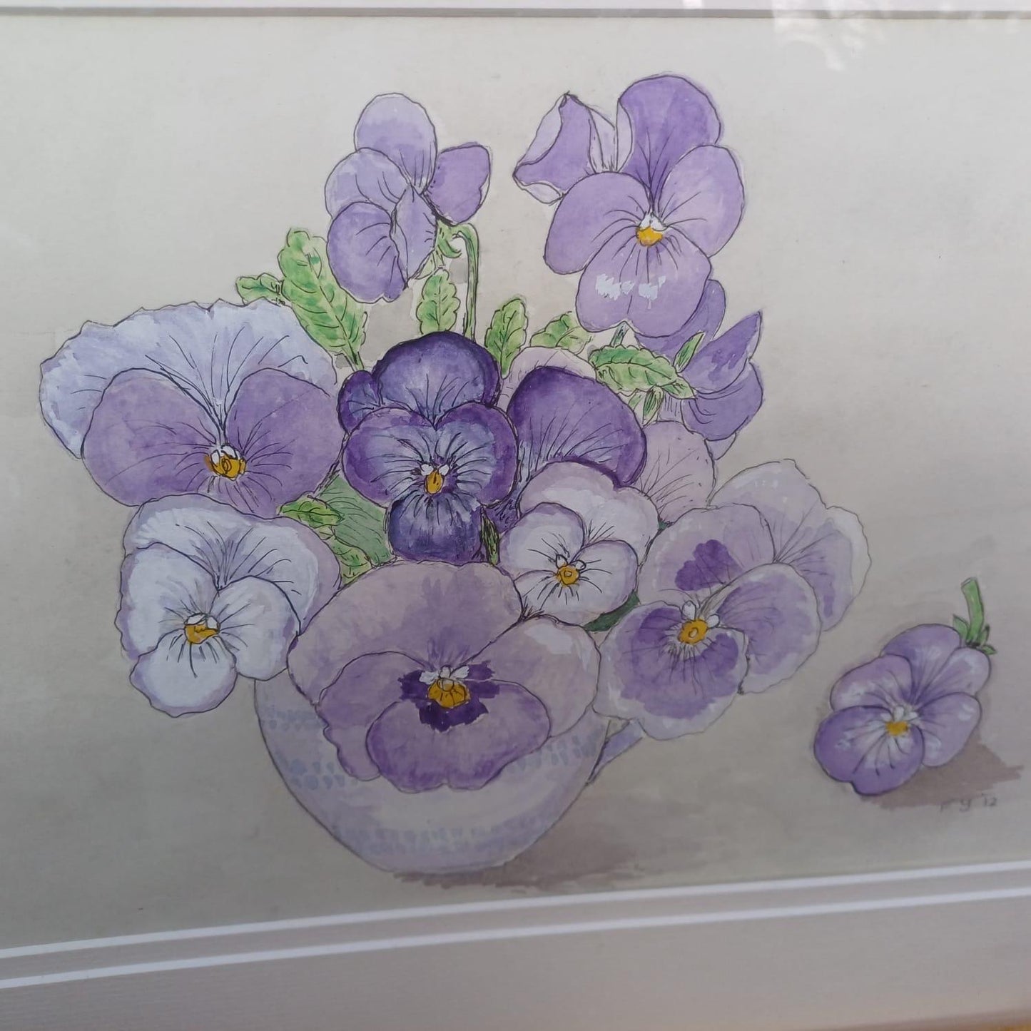Four Vintage Frames in a light coloured wood with water colour paintings by Felicity Youlten