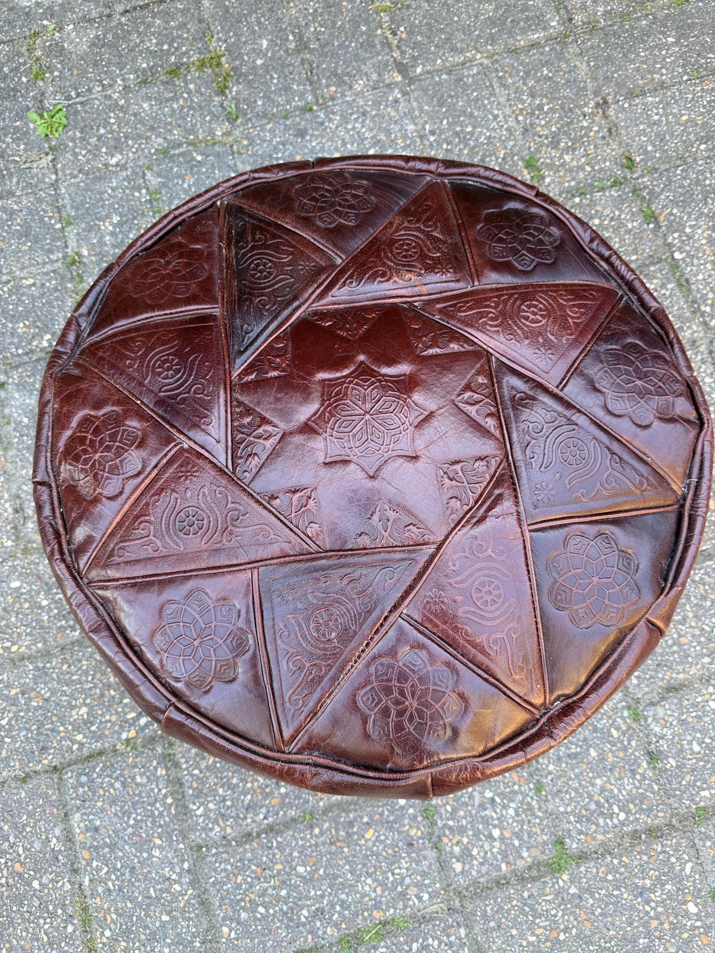 1970s retro leather pouf, vintage retro leather brown pouf, vintage beanbag - vgc